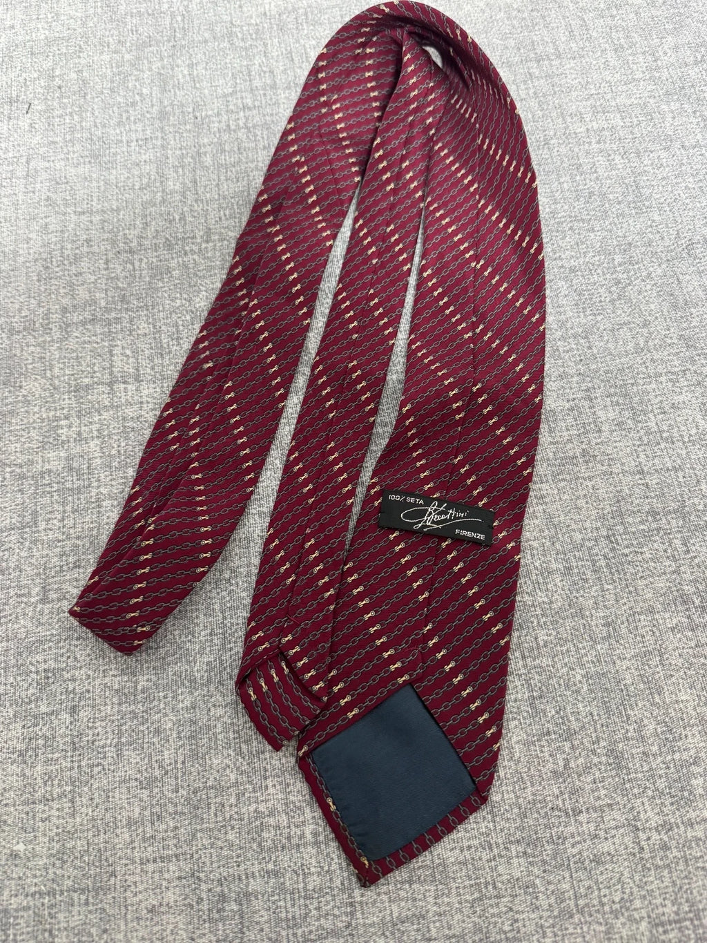 Cravatta Uomo Vintage 100% Seta Bordeaux Fantasia Catena Made Italy (CR001)