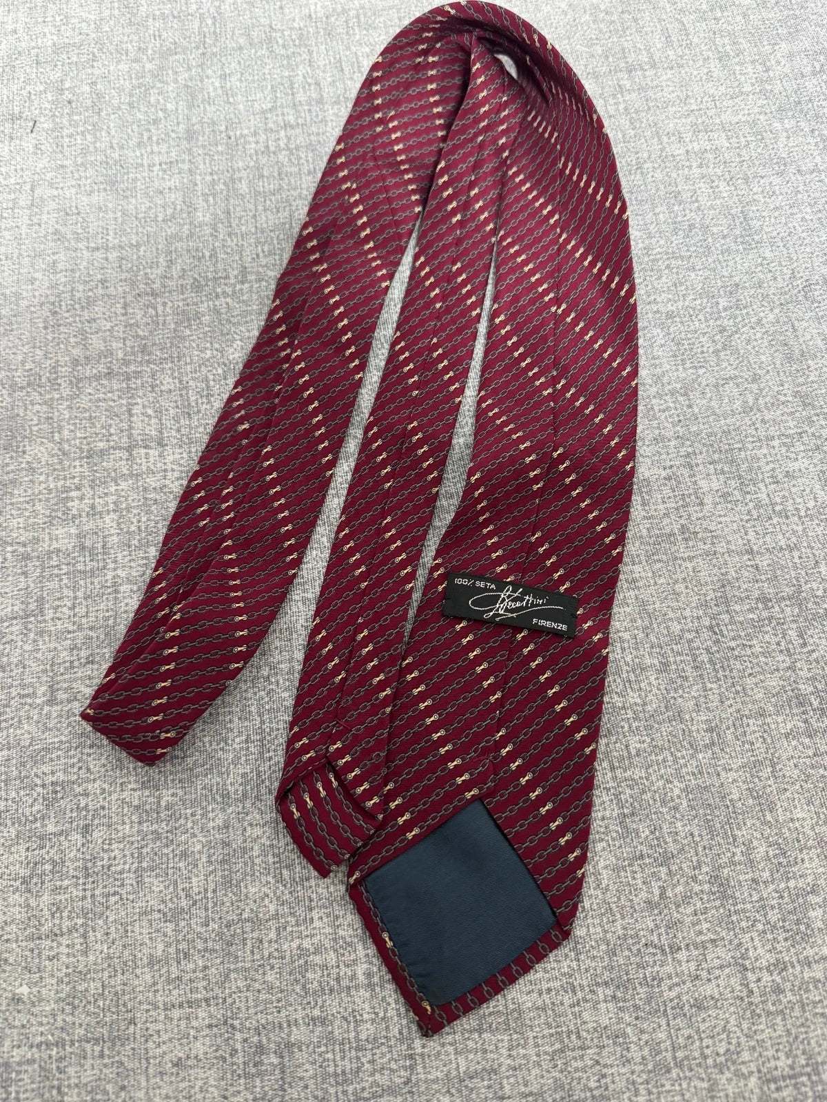 Cravatta Uomo Vintage 100% Seta Bordeaux Fantasia Catena Made Italy (CR001)