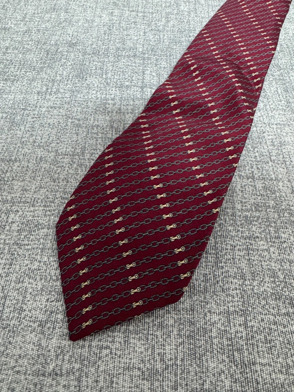 Cravatta Uomo Vintage 100% Seta Bordeaux Fantasia Catena Made Italy (CR001)