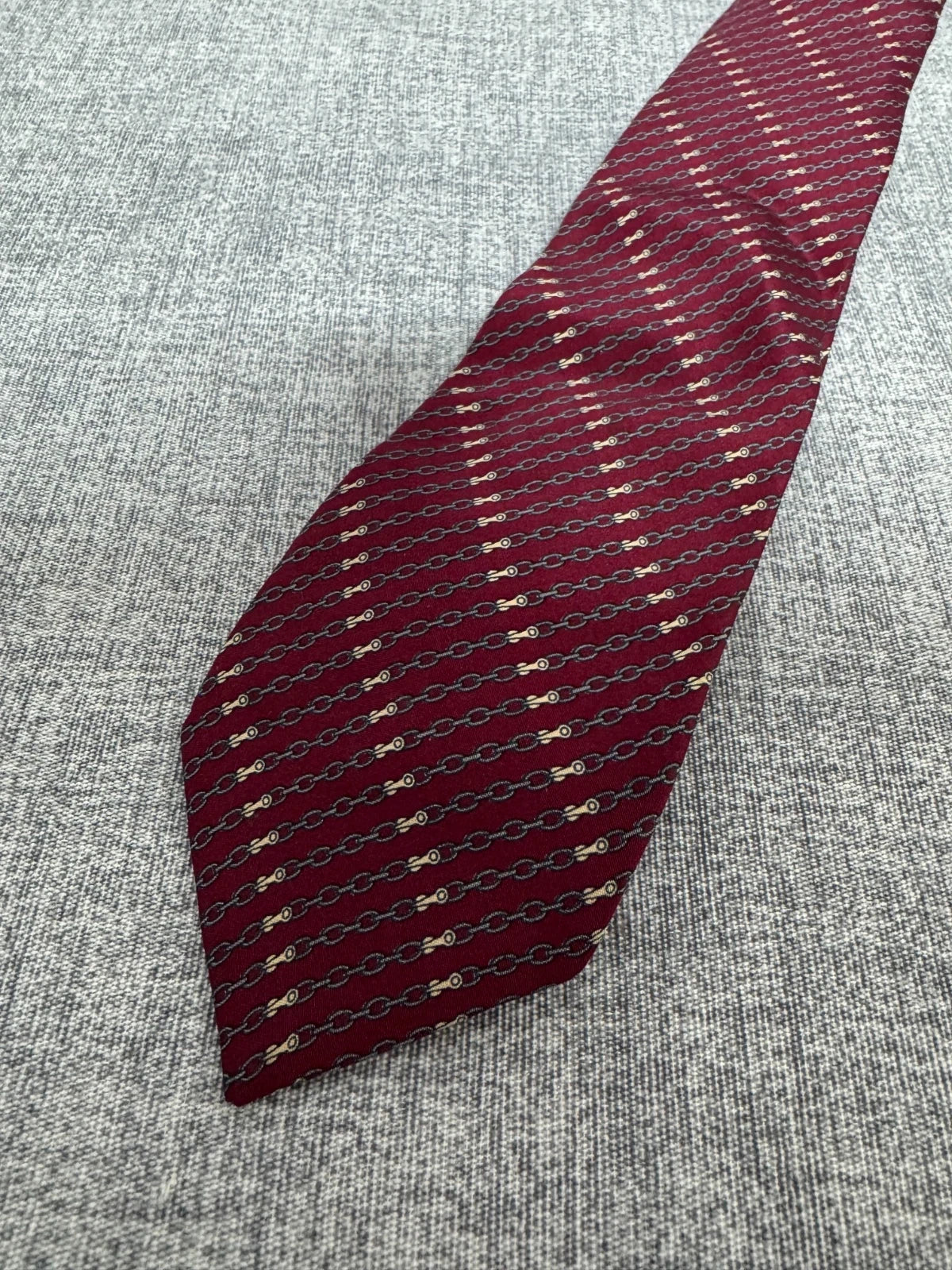 Cravatta Uomo Vintage 100% Seta Bordeaux Fantasia Catena Made Italy (CR001)