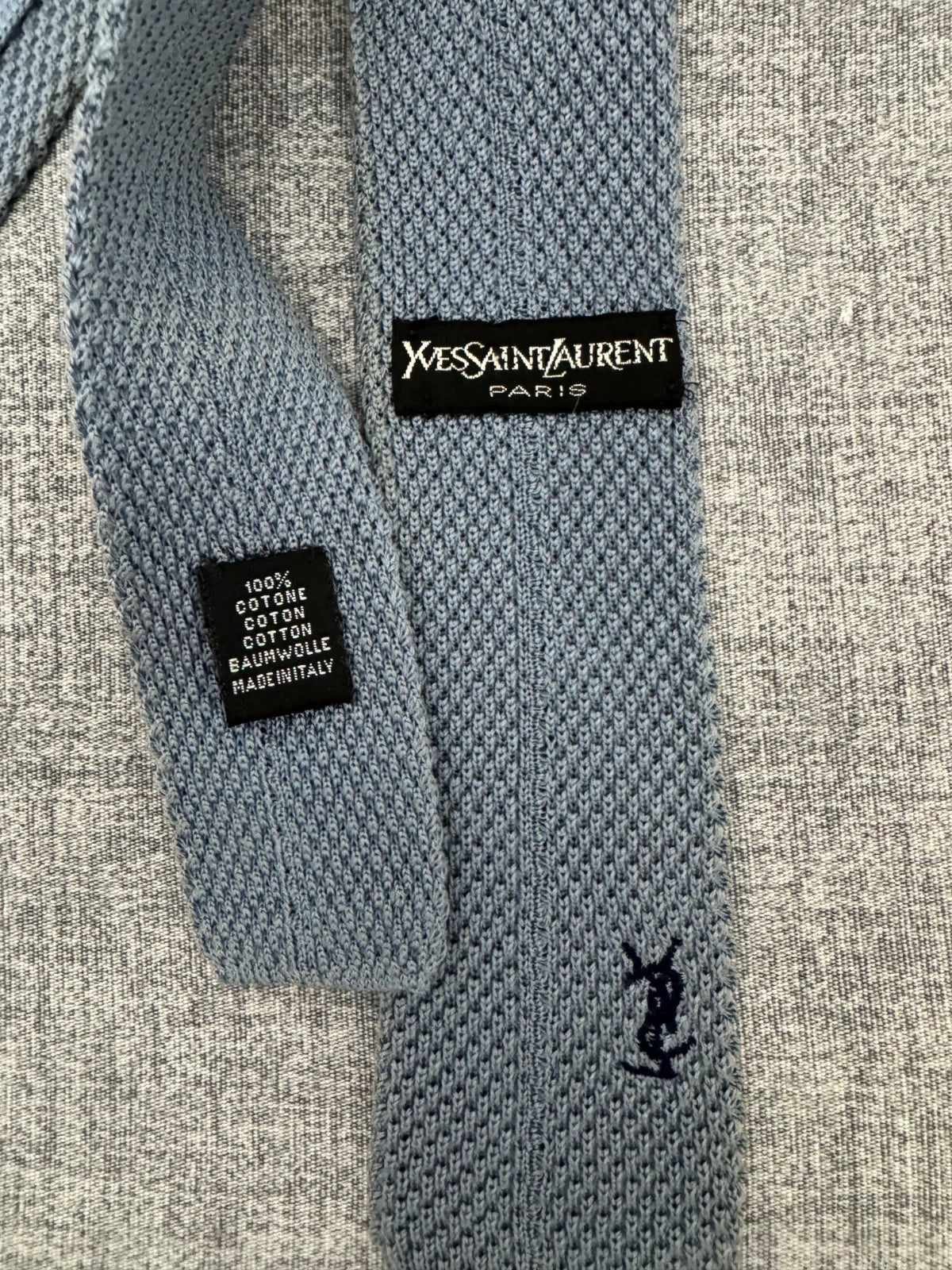 Cravatta Yves Saint Laurent Maglia Grigia 100% Cotone Made Italy