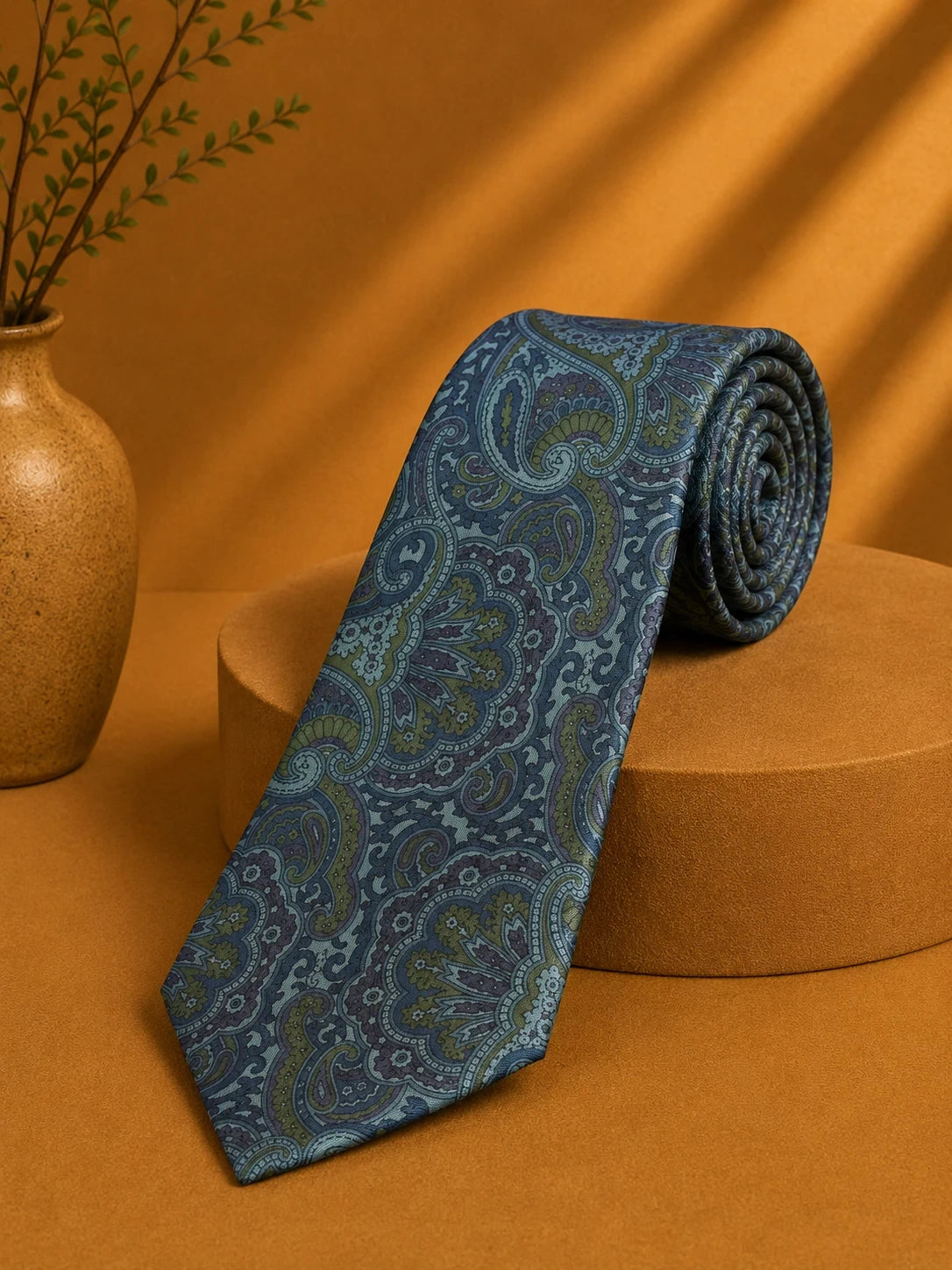 Cravatta Bolzonni Paisley Blu Verde Vintage Elegante Made in Italy (CR010)