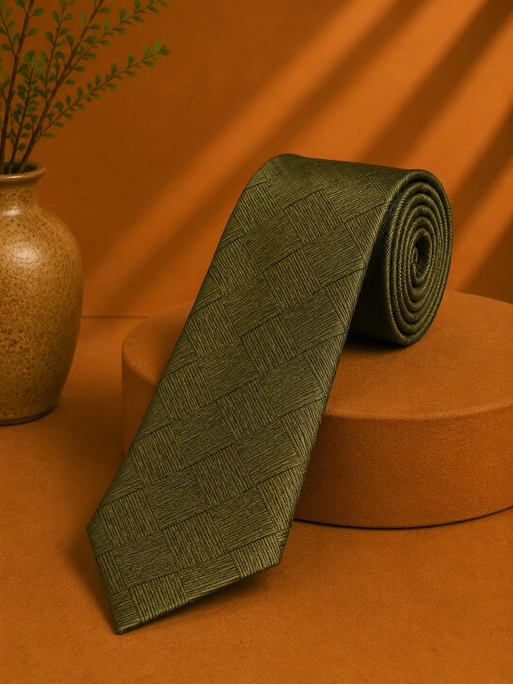 Cravatta Rossi Verde Oliva Geometrica 100% Seta Made in Italy (CR013)