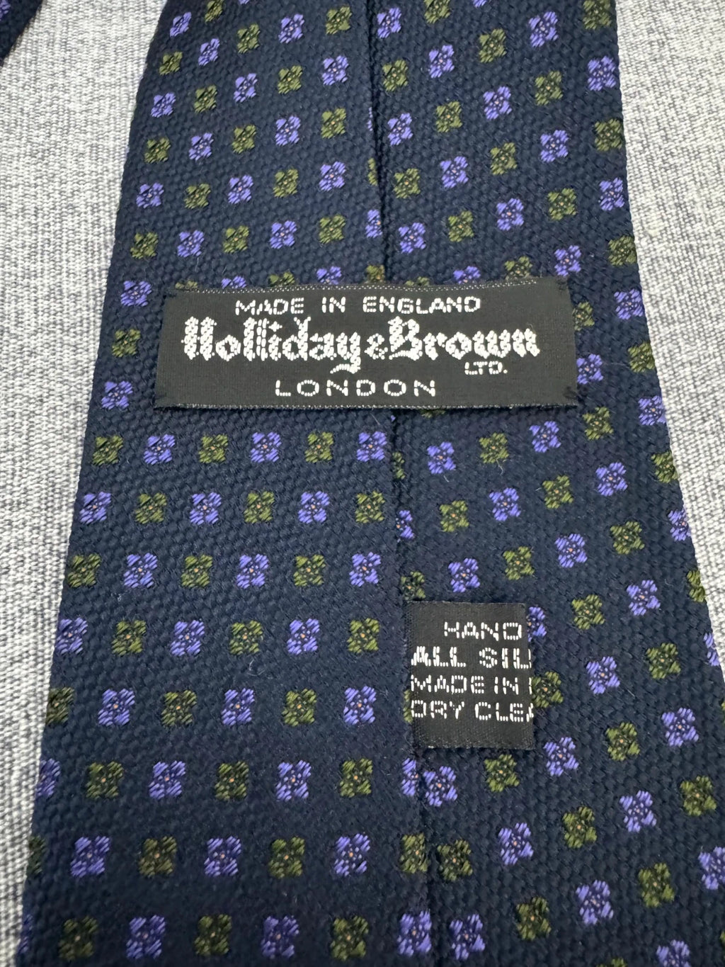 Cravatta Holliday & Brown London Blu Pois Viola Verde Made England (CR014)