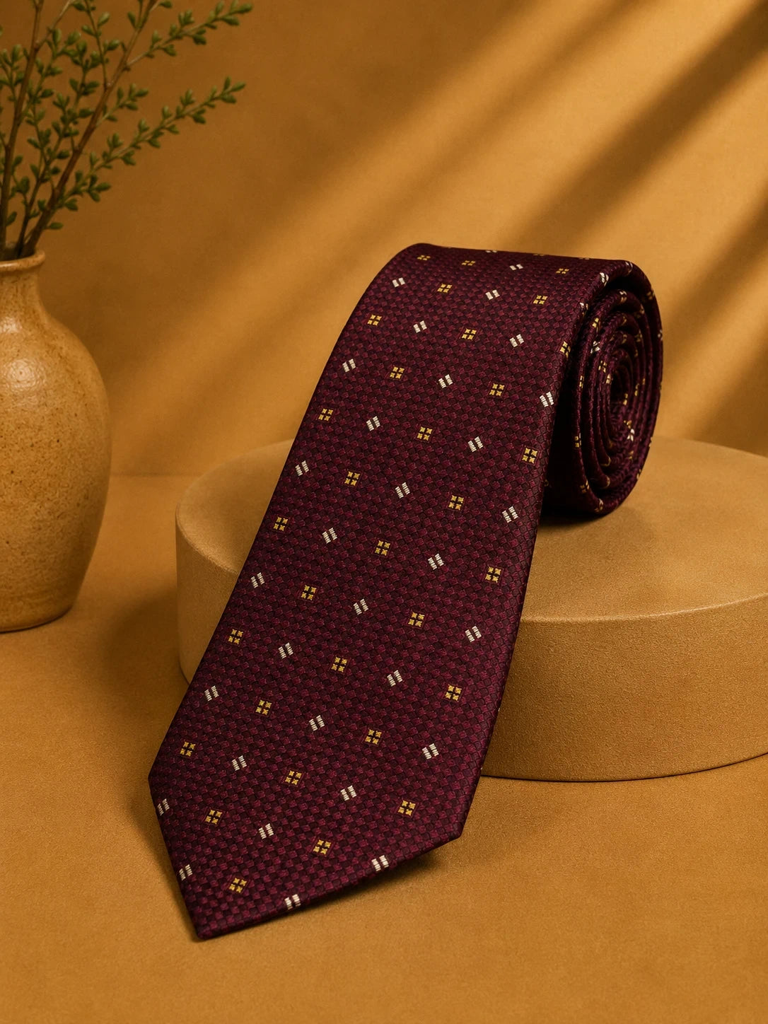 Cravatta Kiros Bordeaux Fantasia Geometrica Vintage Seta Made Italy (CR018)