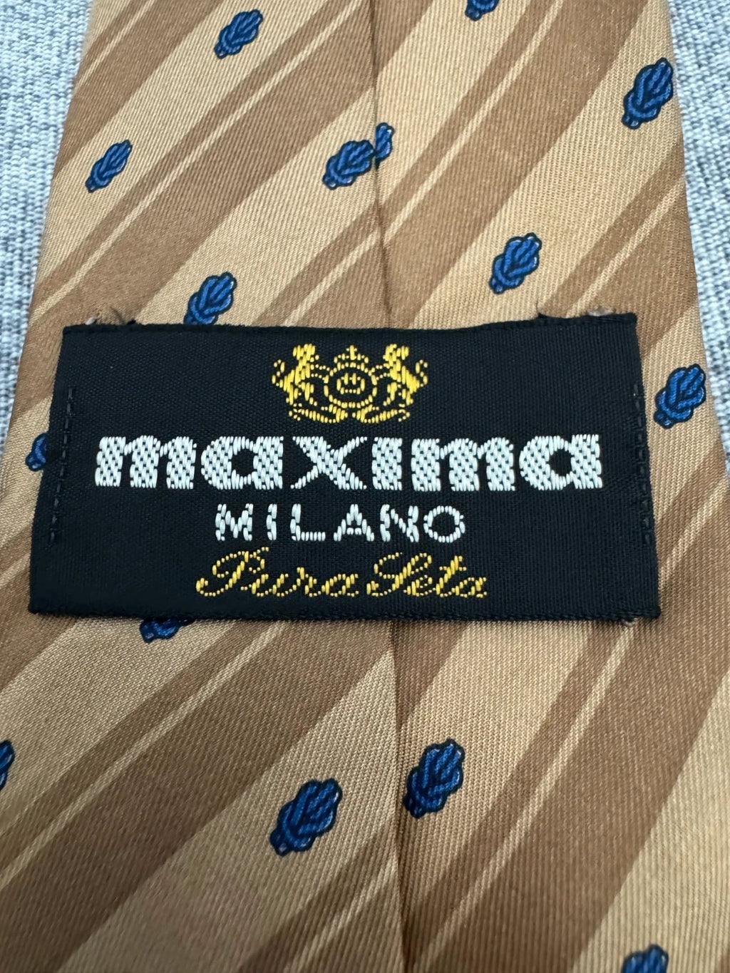 Cravatta Maxima Milano Pure Silk Beige Righe Pois Blu Made in Italy (CR019)
