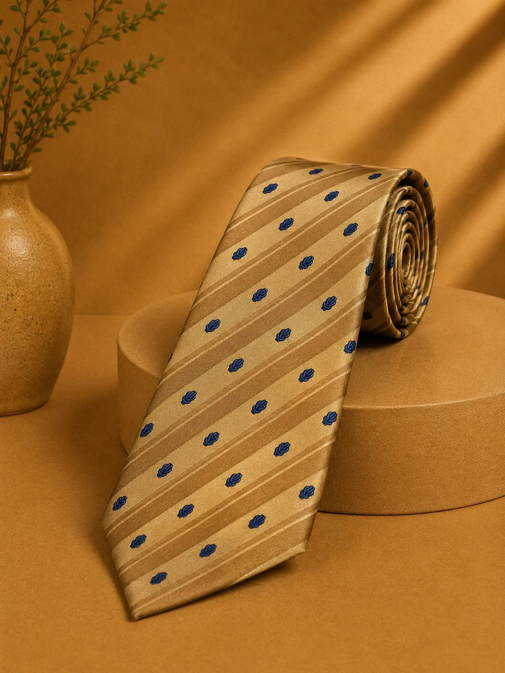 Cravatta Maxima Milano Pure Silk Beige Righe Pois Blu Made in Italy (CR019)