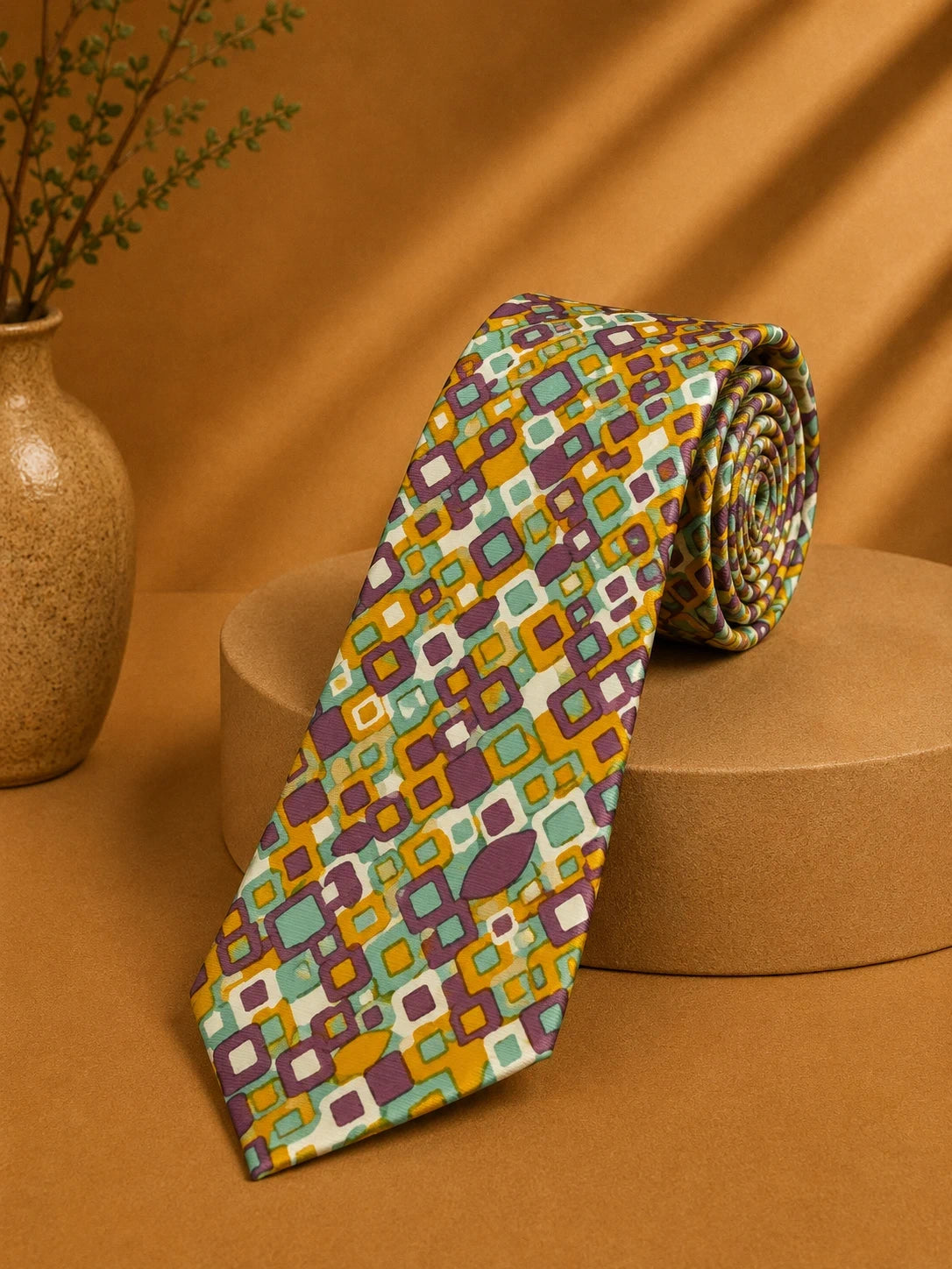 Cravatta Roxy Roma Vintage Seta Fantasia Geometrica Multicolor Made Italy (CR023)