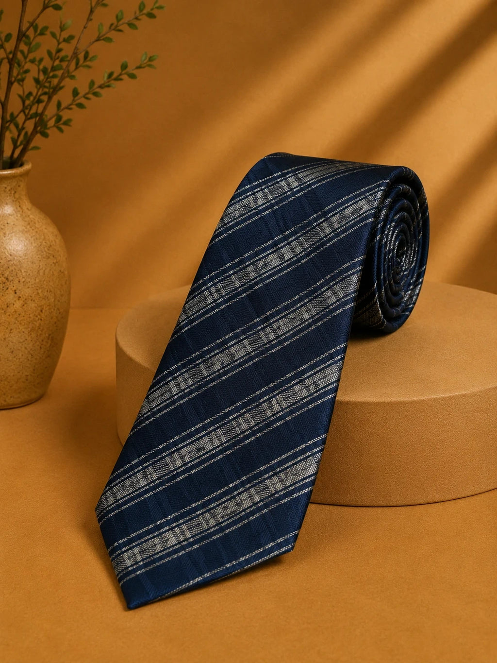 Cravatta Sartoria Italiana Blu Righe Argento 100% Seta Made Italy (CR026)