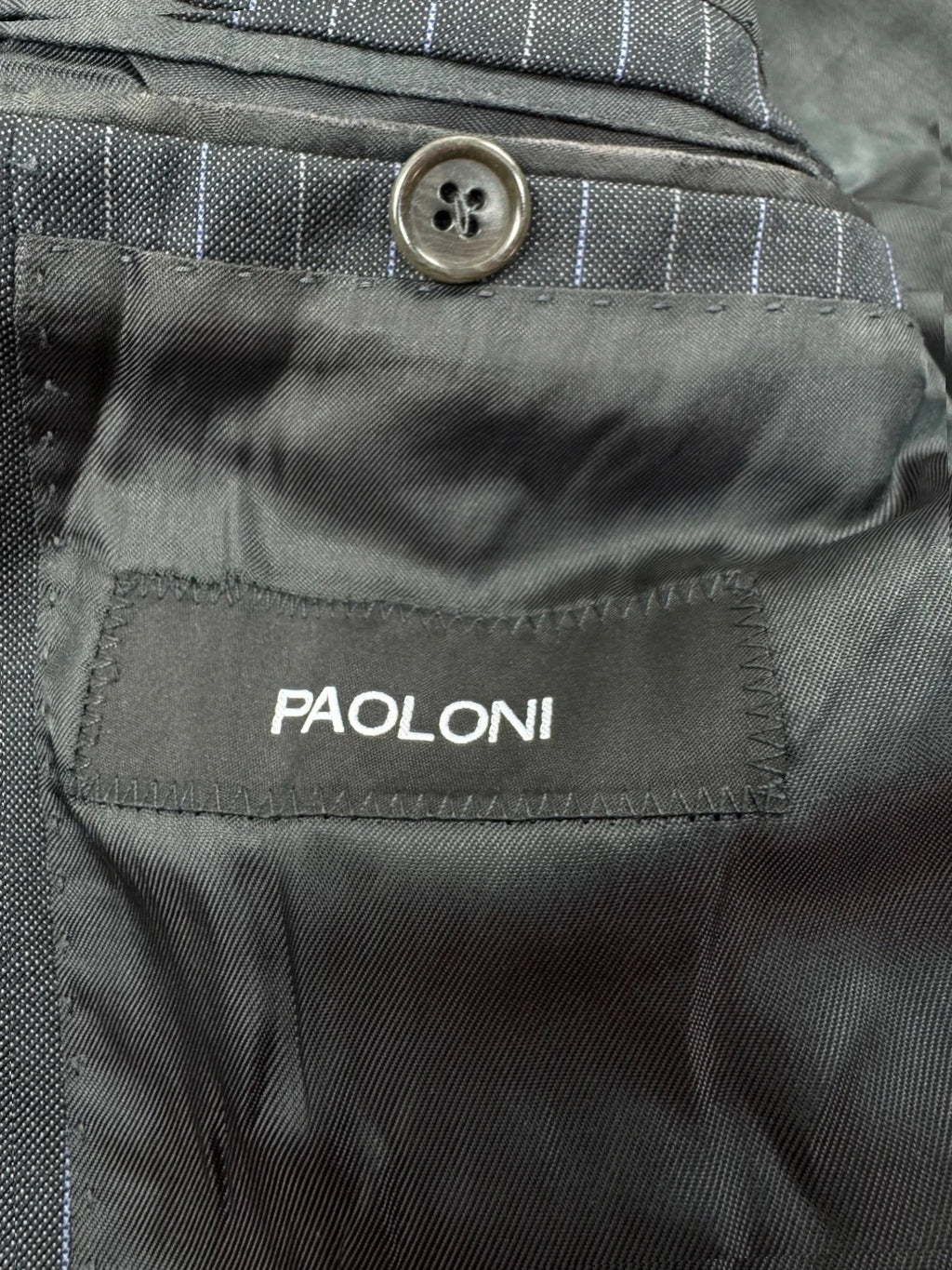 Completo Uomo paoloni Blu Gessato lana Vergine Super 120 Taglia 46 elegante (AP43)