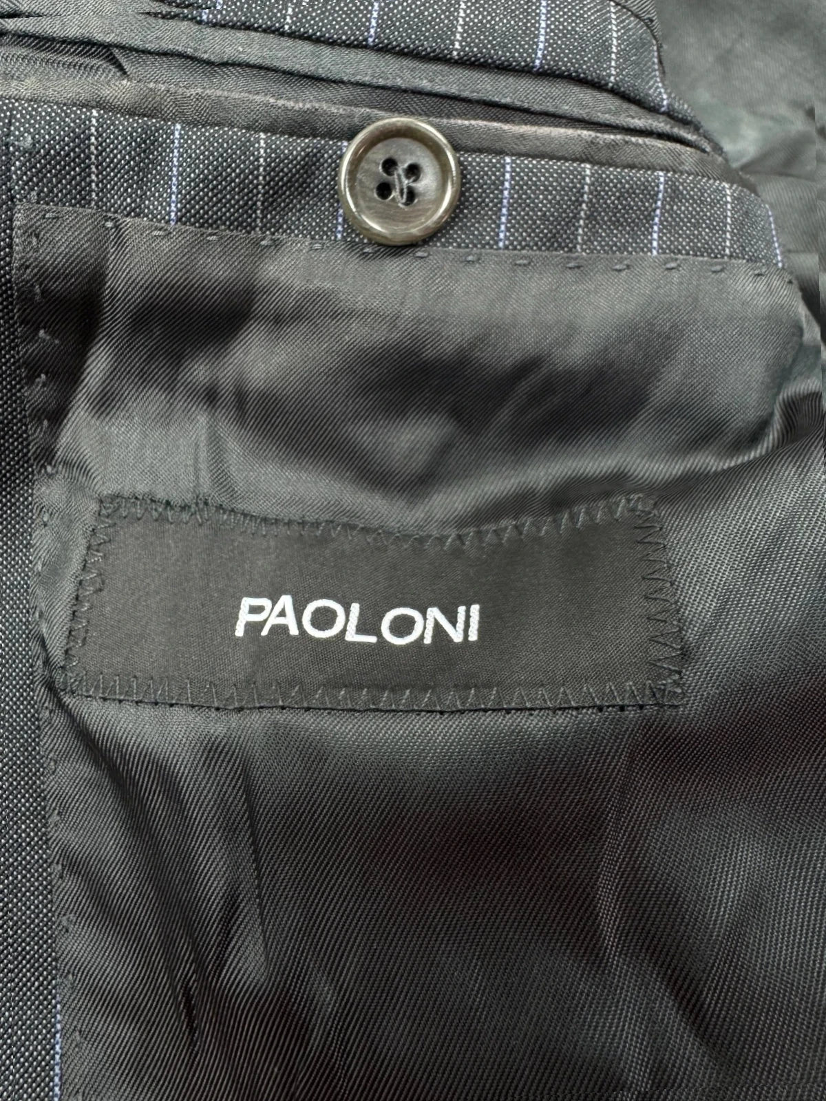 Completo Uomo paoloni Blu Gessato lana Vergine Super 120 Taglia 46 elegante (AP43)