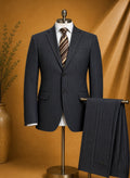 Completo Uomo paoloni Blu Gessato lana Vergine Super 120 Taglia 46 elegante (AP43)