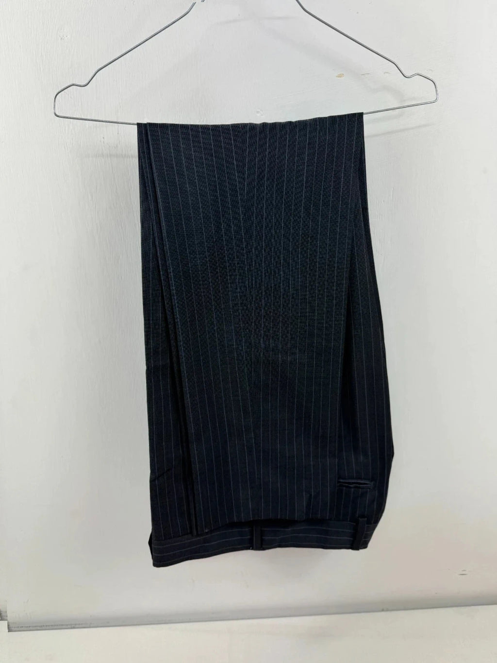 Completo Uomo paoloni Blu Gessato lana Vergine Super 120 Taglia 46 elegante (AP43)