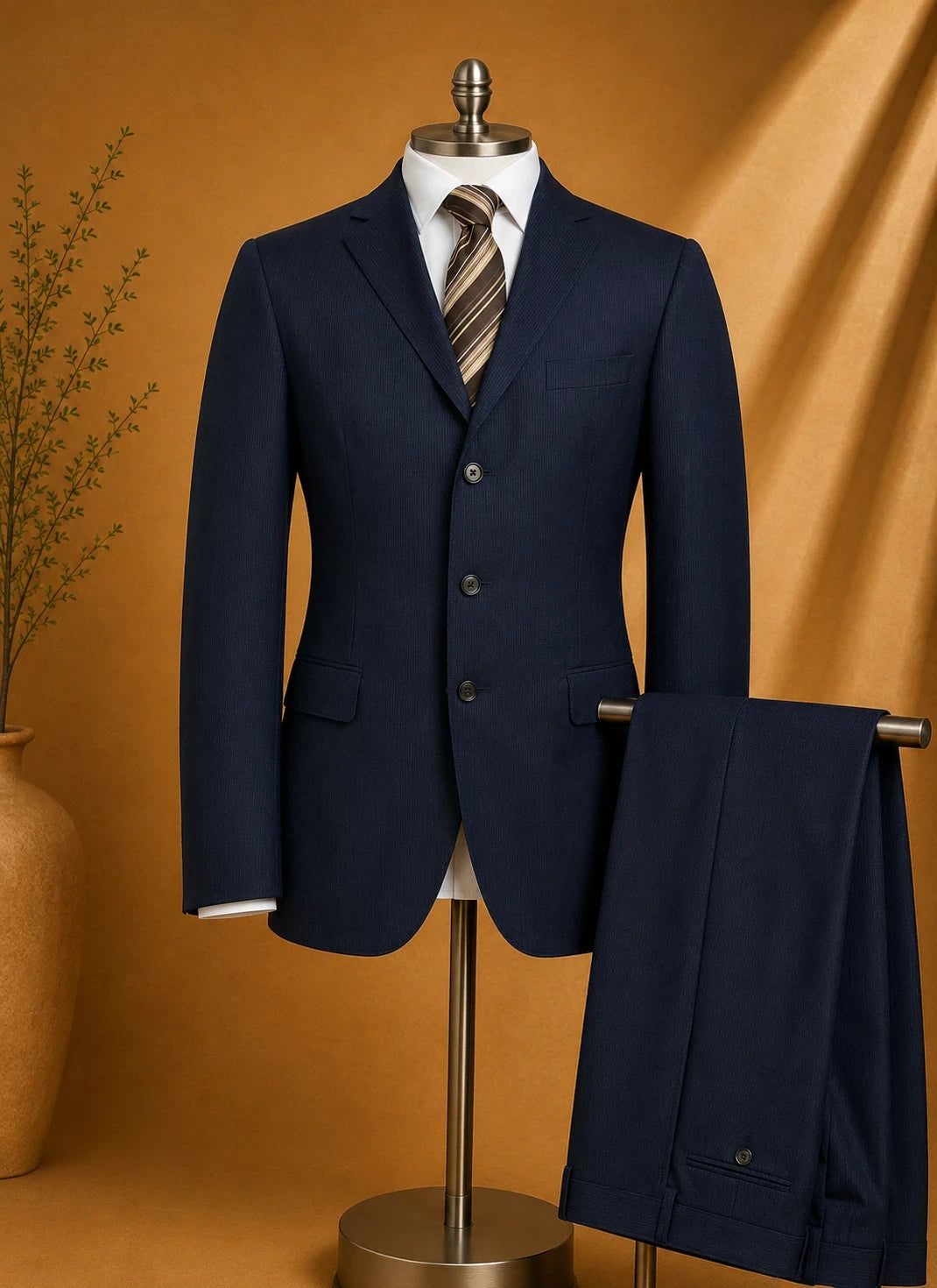 Completo Uomo Blu Gessato TG 52 lana Elegante Business Cerimonia Made in italy (AP59)