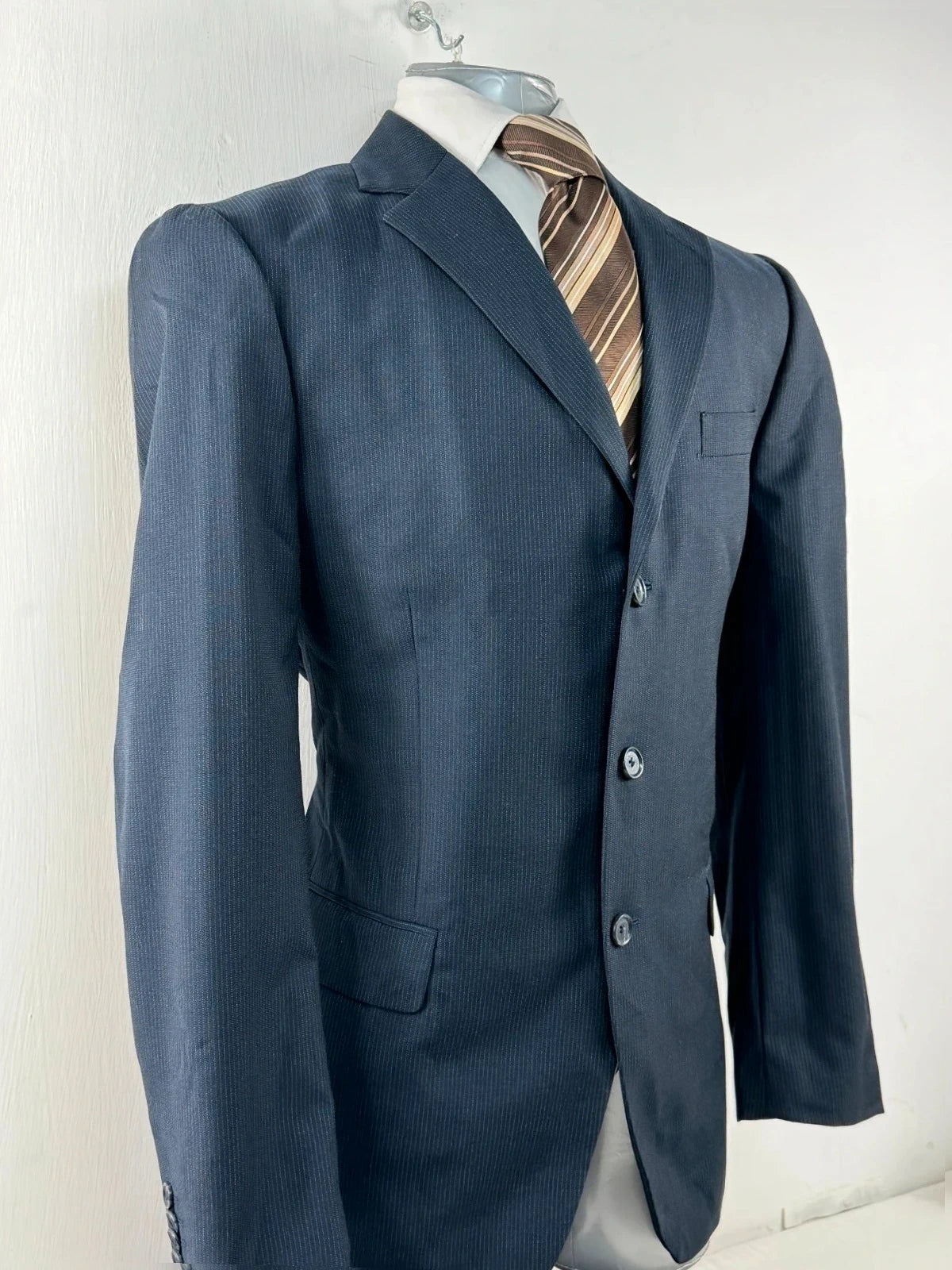 Completo Uomo Blu Gessato TG 52 lana Elegante Business Cerimonia Made in italy (AP59)