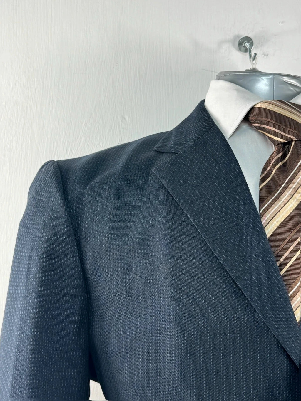 Completo Uomo Blu Gessato TG 52 lana Elegante Business Cerimonia Made in italy (AP59)