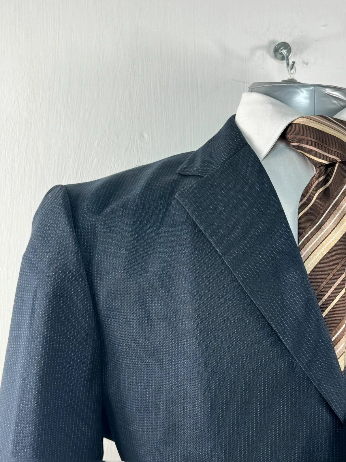 Completo Uomo Blu Gessato TG 52 lana Elegante Business Cerimonia Made in italy (AP59)