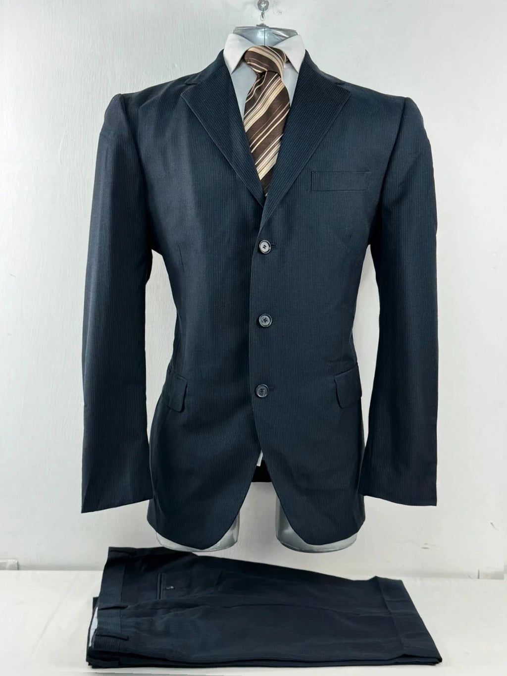 Completo Uomo Blu Gessato TG 52 lana Elegante Business Cerimonia Made in italy (AP59)