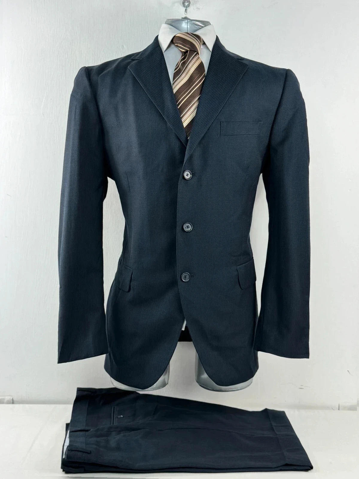 Completo Uomo Blu Gessato TG 52 lana Elegante Business Cerimonia Made in italy (AP59)