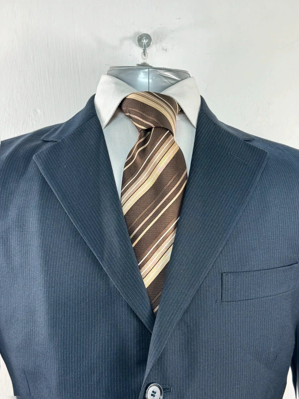 Completo Uomo Blu Gessato TG 52 lana Elegante Business Cerimonia Made in italy (AP59)