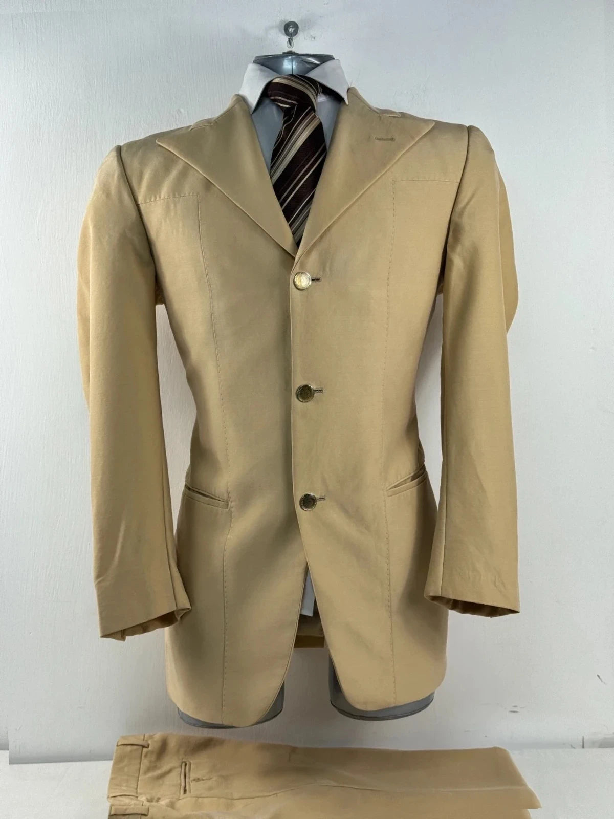 Completo Uomo beige Elegante Mestrami Made in italy Taglia 46 Lana seta (AP52)