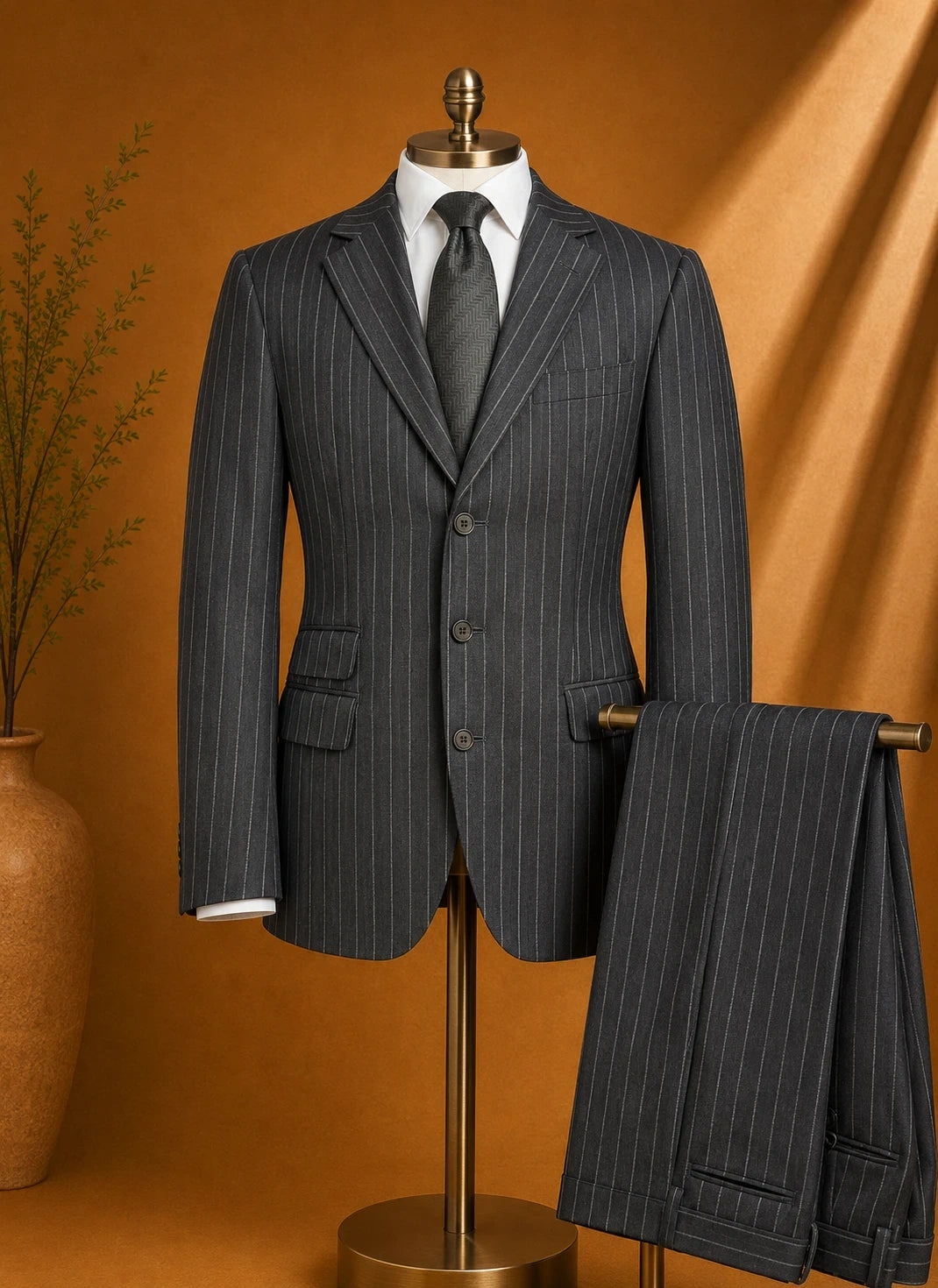 Completo Uomo gessato Nero ZARA – Lana & Cashmere – TG 56 (AP75)