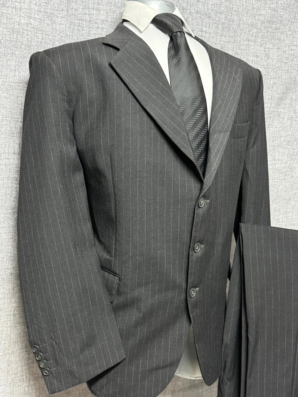 Abito Uomo Langella Uomo TG 56 Grigio Gessato Elegante Pura Lana Cerimonia (AP105)