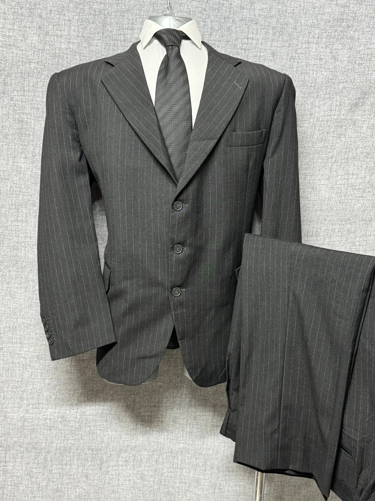 Abito Uomo Langella Uomo TG 56 Grigio Gessato Elegante Pura Lana Cerimonia (AP105)