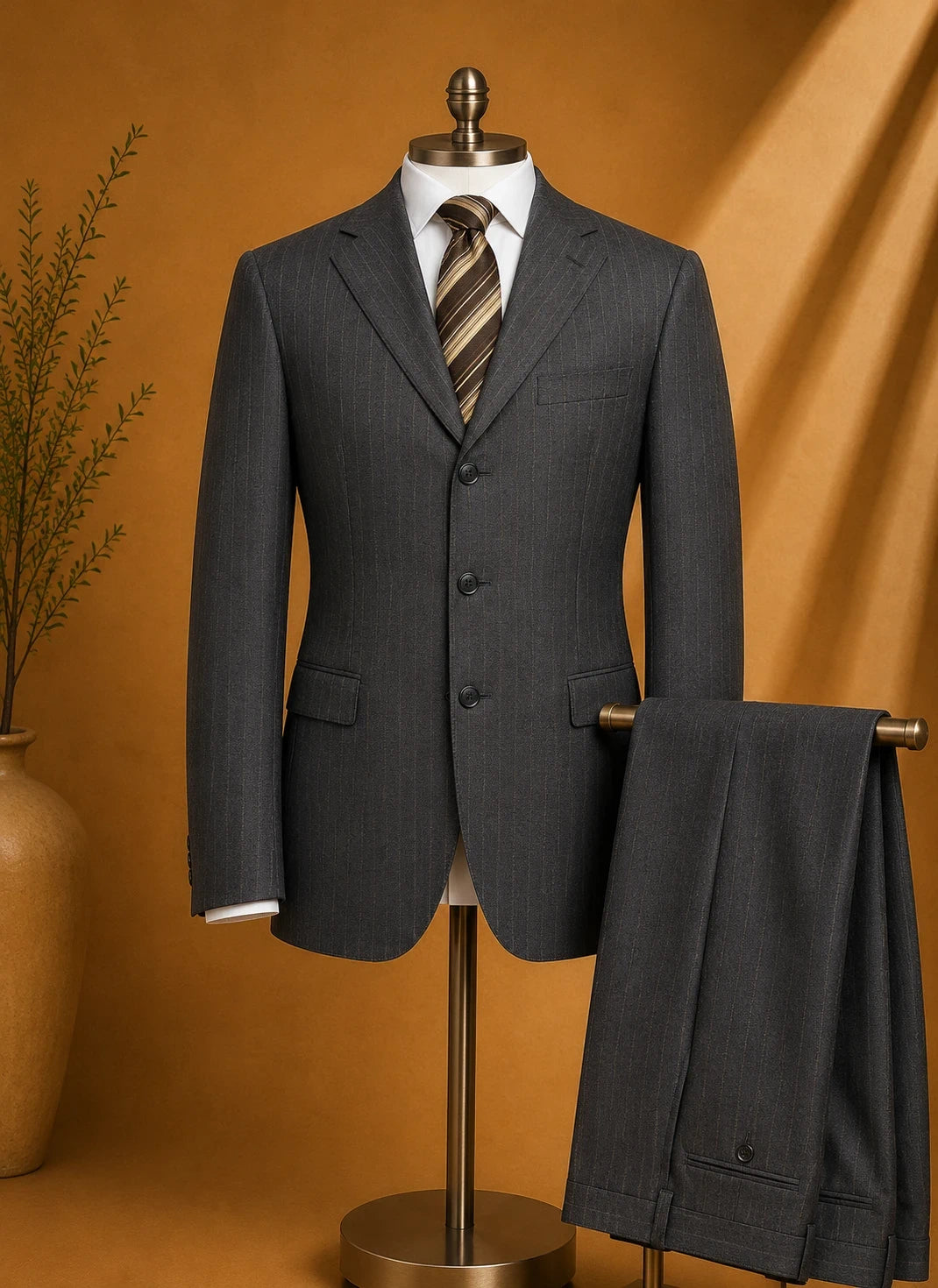 Completo Uomo gessato grigio lana Super 100’s elegante sartoriale (AP64)