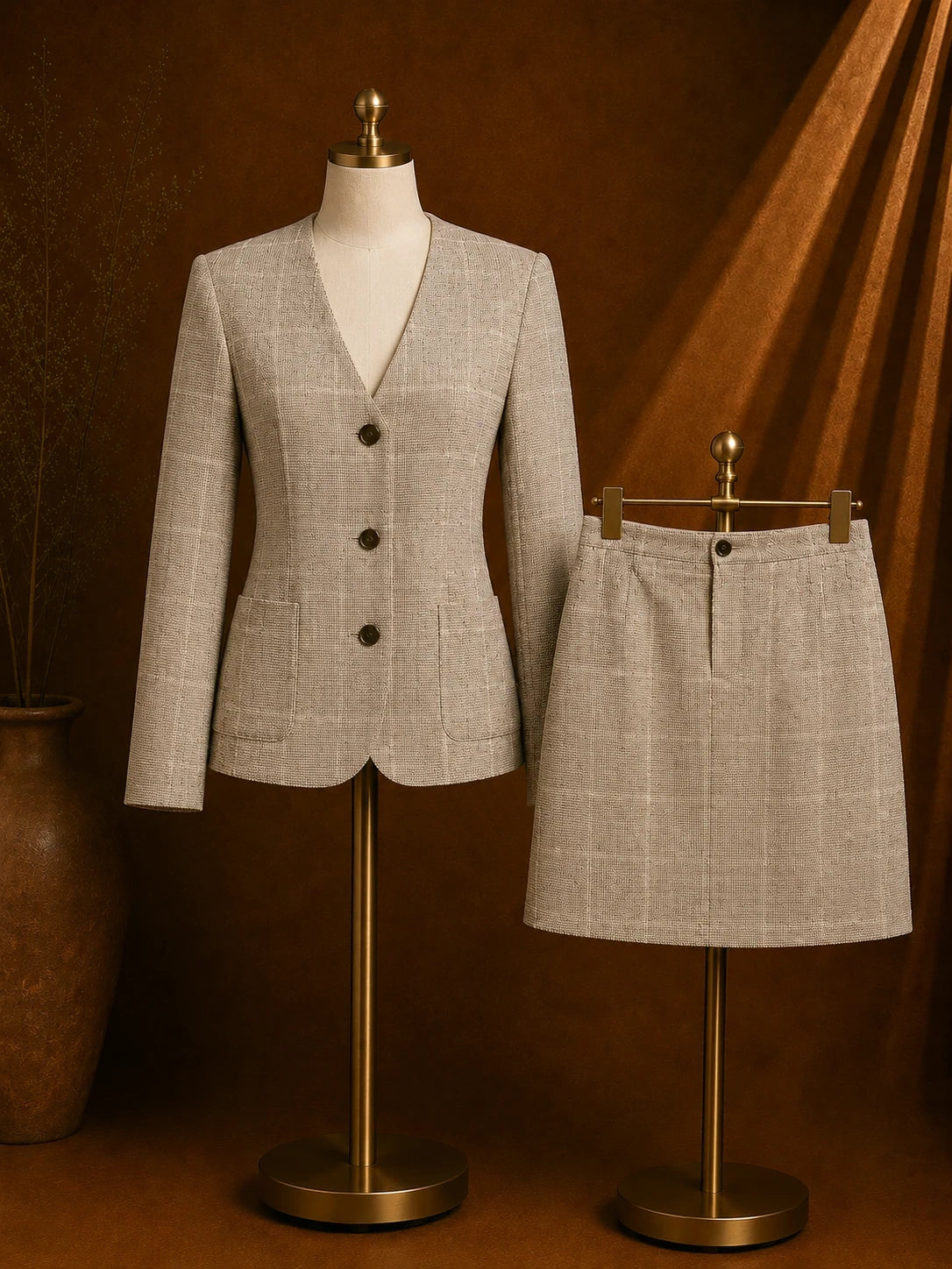 Tailleur Donna Vintage Riva Mode Milano Taglia 48 Beige Fantasia Quadri Gonna Coordinata (MP9)