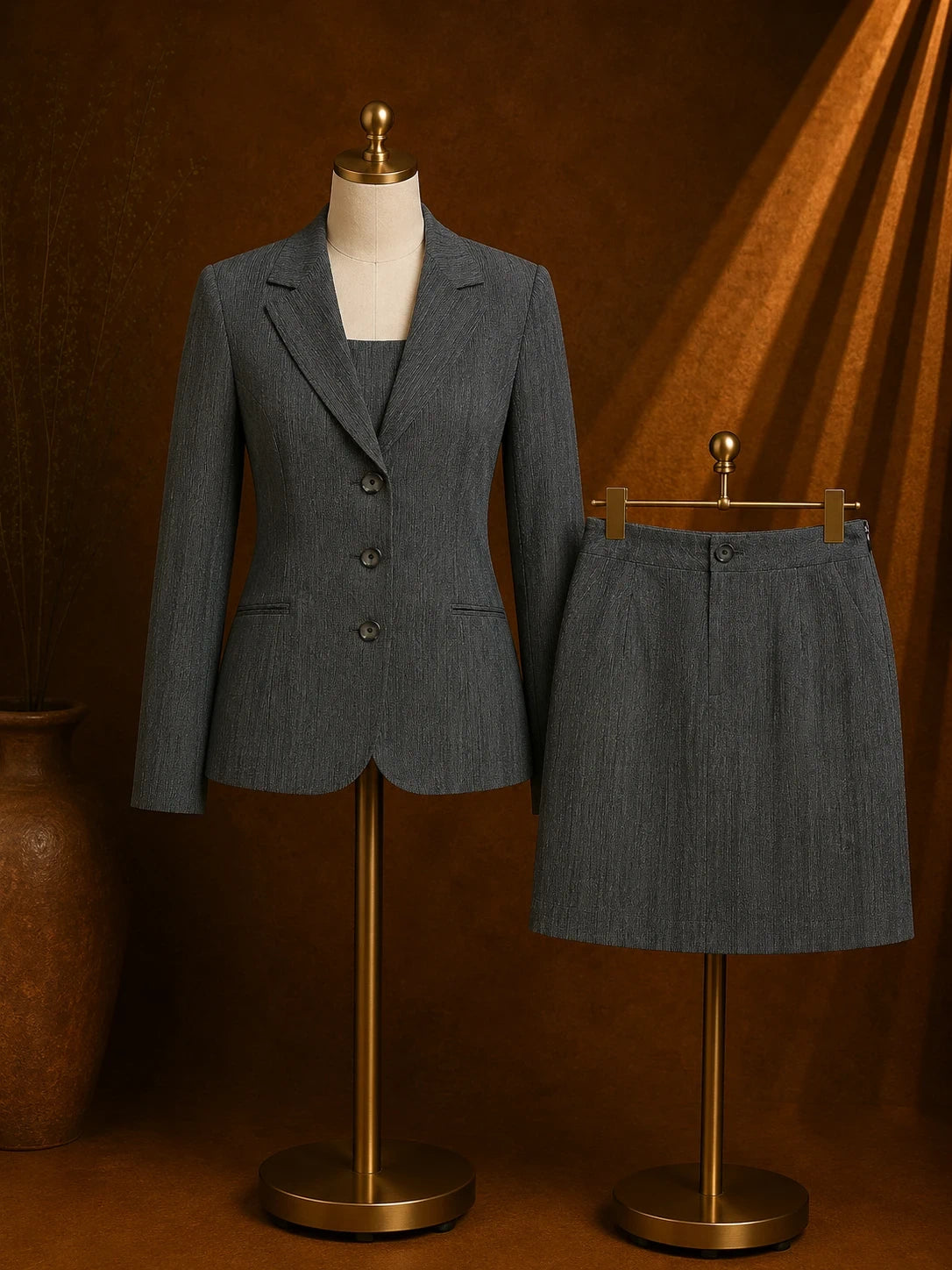 Tailleur Donna Vintage Grigio Gessato Lucido Gonna Coordinata Made in Italy (MP10)