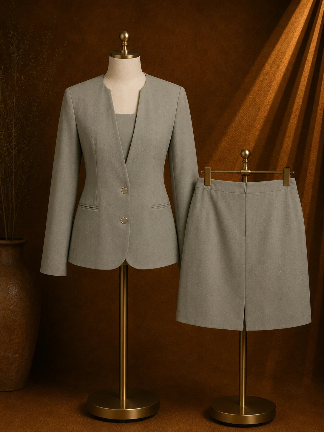 Tailleur Donna Vintage Grigio Taglia 54 Pura Lana Vergine Gonna Coordinata Made in Italy (MP11)
