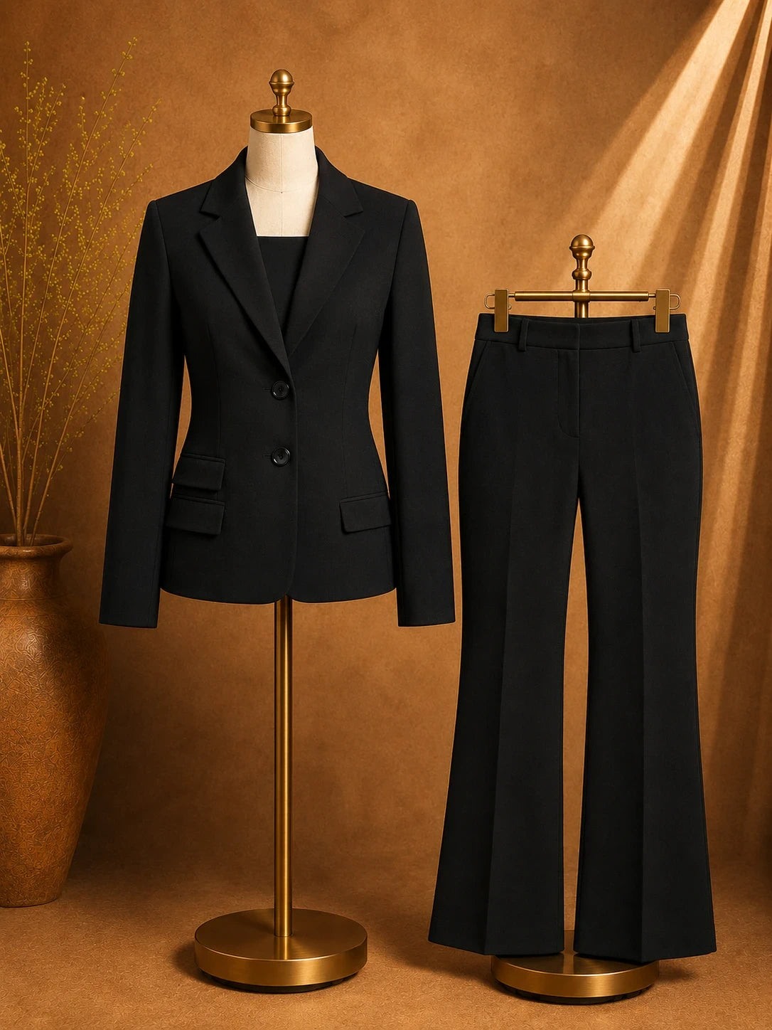 Tailleur Donna Motivi Nero Elegante Taglia 48 Giacca Cropped e Pantaloni Made in Italy (MP12)