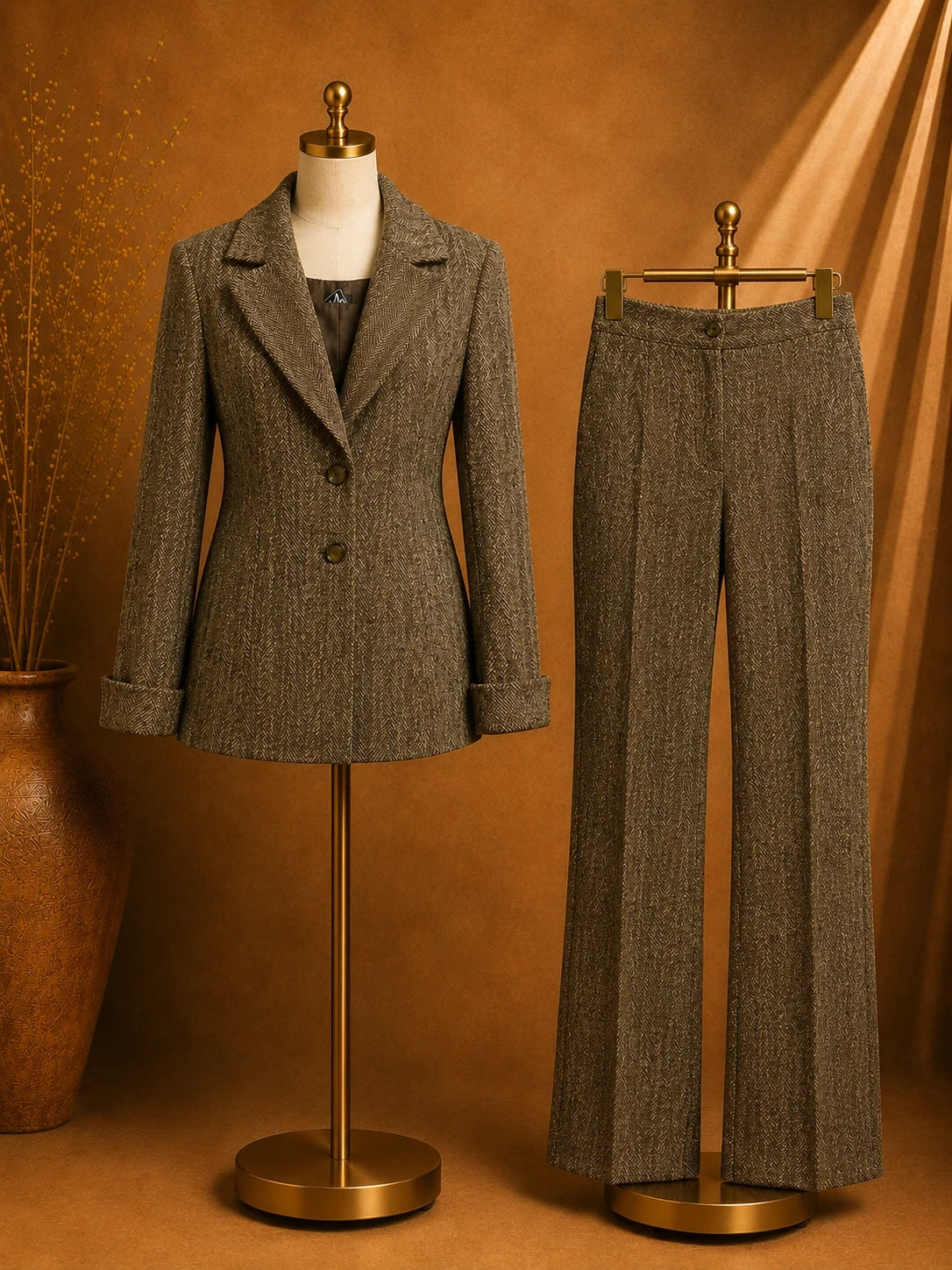 Tailleur Donna Marrone Vintage Elegante Taglia 46 Giacca e Pantaloni Made in Italy (MP13)