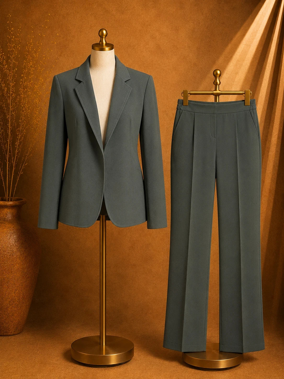 Tailleur Donna Grigio Scuro Elasticizzato Taglia XL Giacca e Pantaloni Made in Italy (MP15)