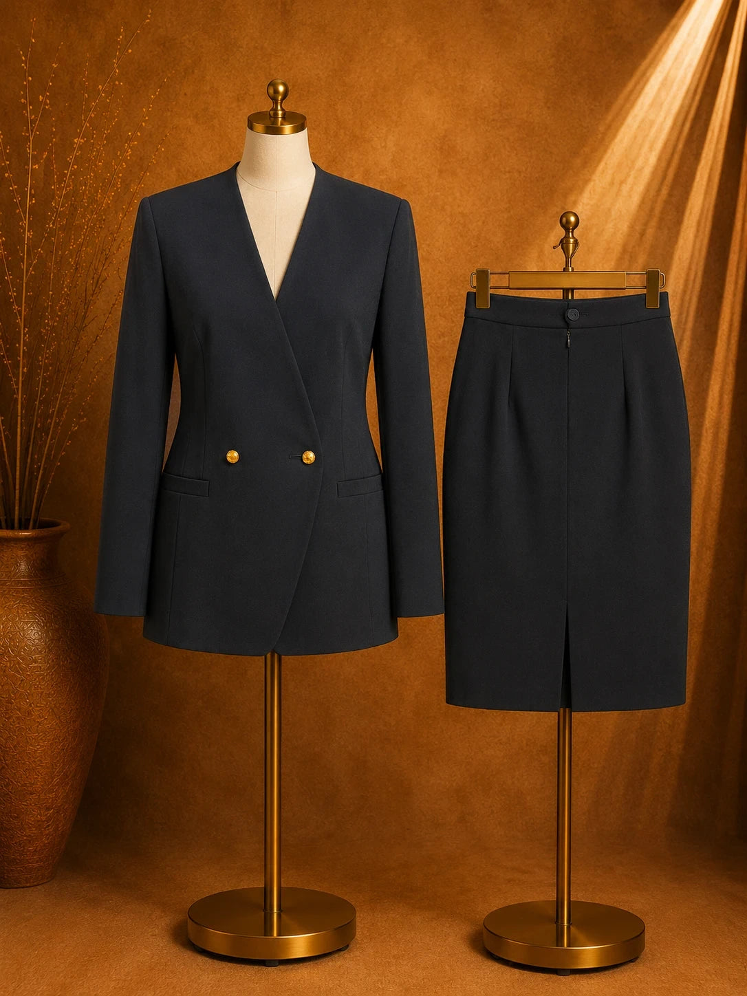 Tailleur Donna Tasca Taglia 44 Nero Giacca e Gonna Pura Lana Vergine Made in Italy (MP17)