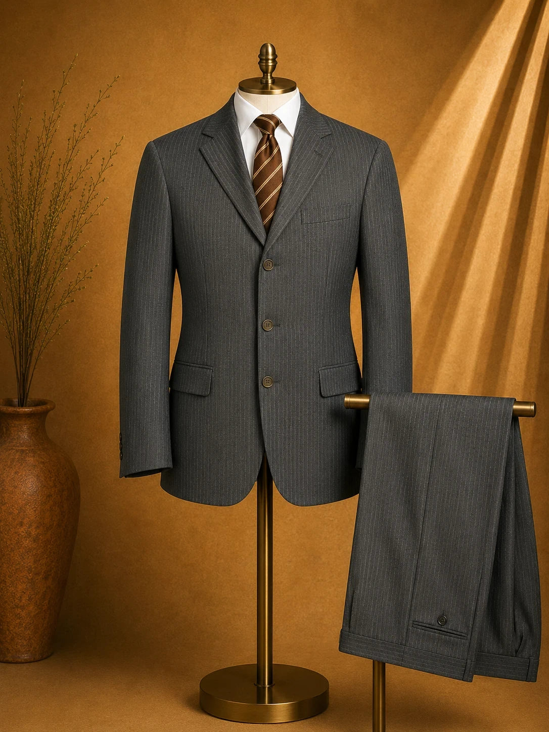Completo Uomo Gessato Grigio Valentino Uomo – Elegante Vintage – TG 58 (MA5)