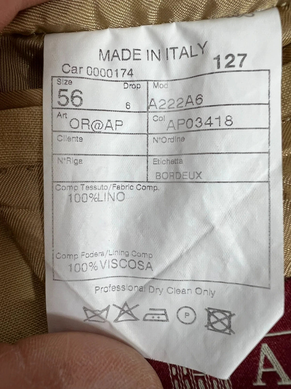 Completo Uomo in Lino Ormezzano – Beige Sabbia Made in Italy – TG 56 (MP6)