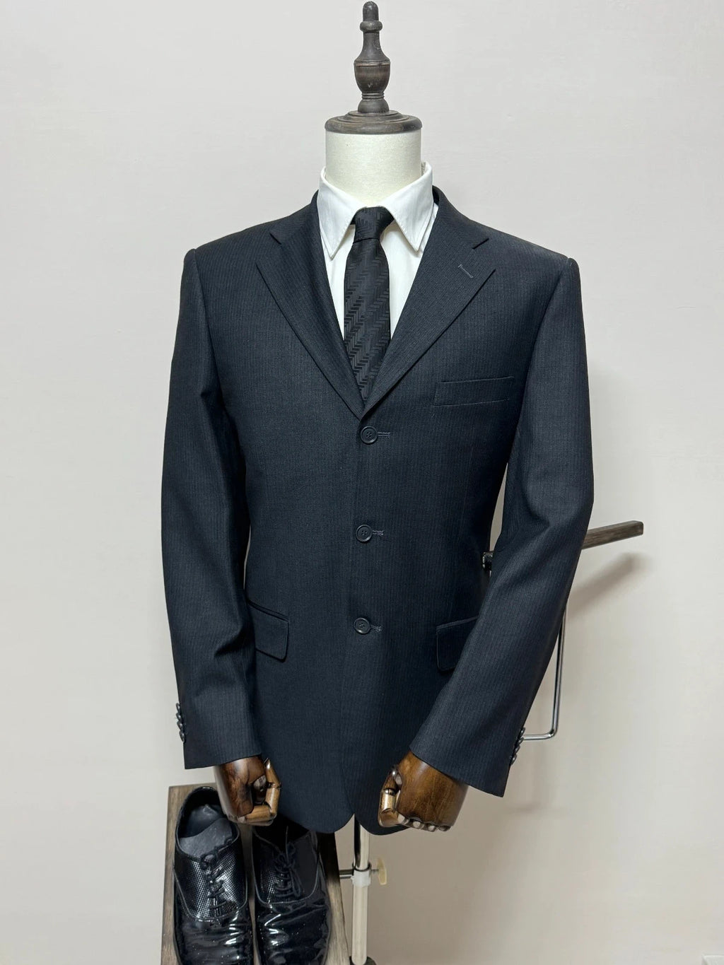 Abito Uomo B. & Sons Gessato Nero/Antracite Taglia 50 (MA26)