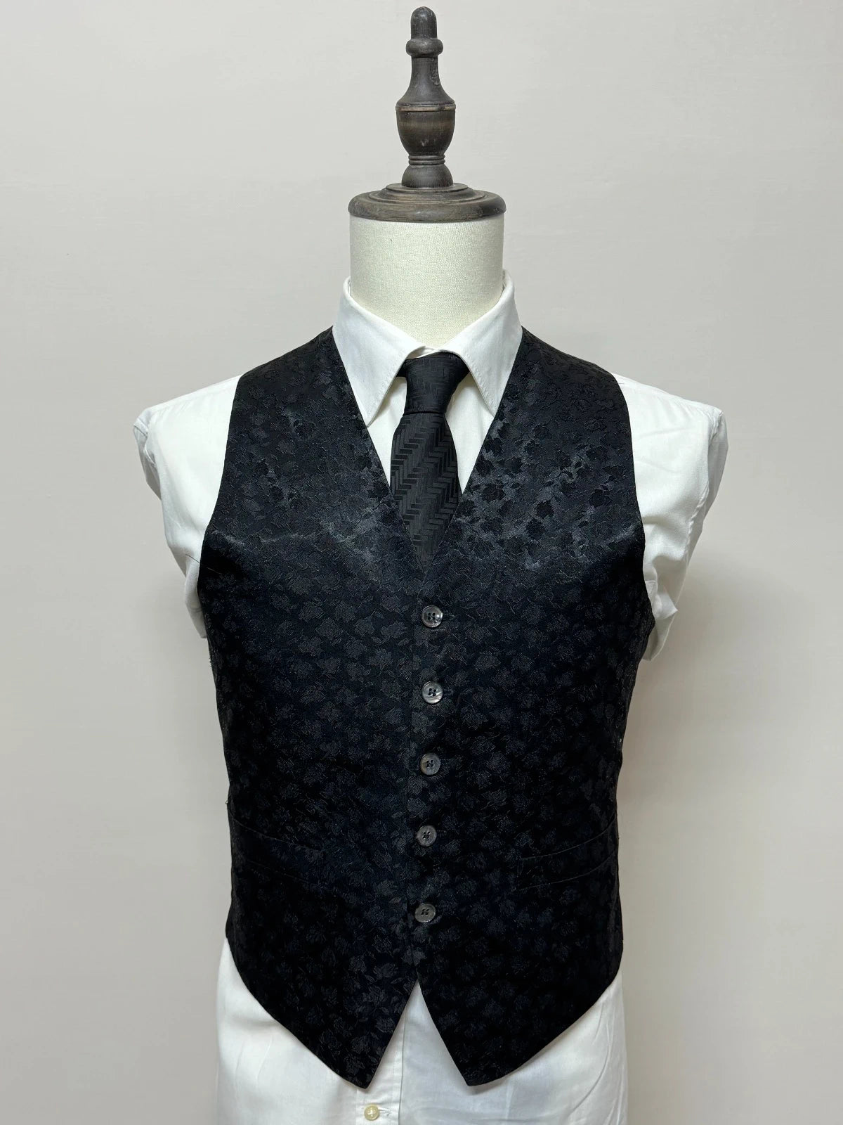 Gilet Uomo Elegante Nero Floreale Cerimonia Jacquard Slim Fit Taglia M (MP11)