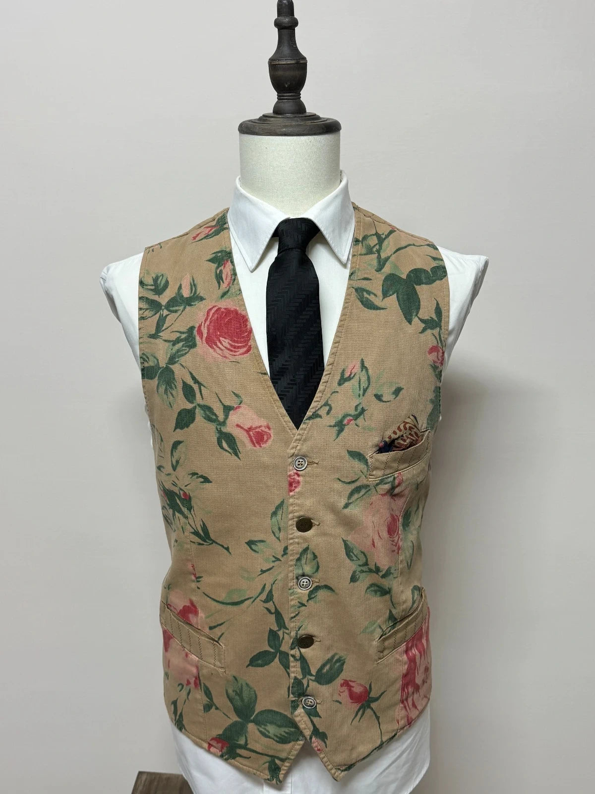 Gilet Uomo Garry's Earth Beige Floreale Rose Made in Italy XXL (MP12)