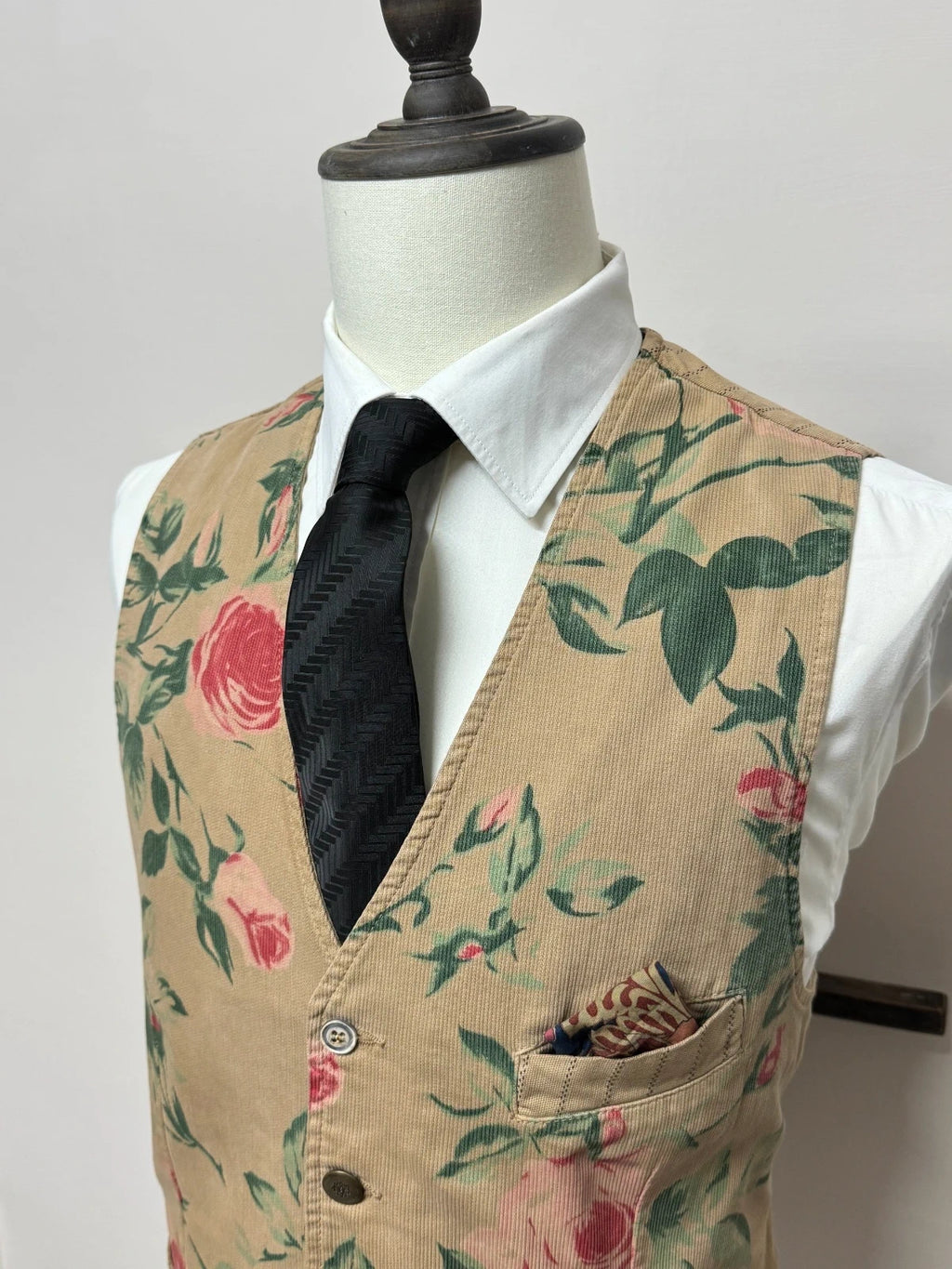 Gilet Uomo Garry's Earth Beige Floreale Rose Made in Italy XXL (MP12)