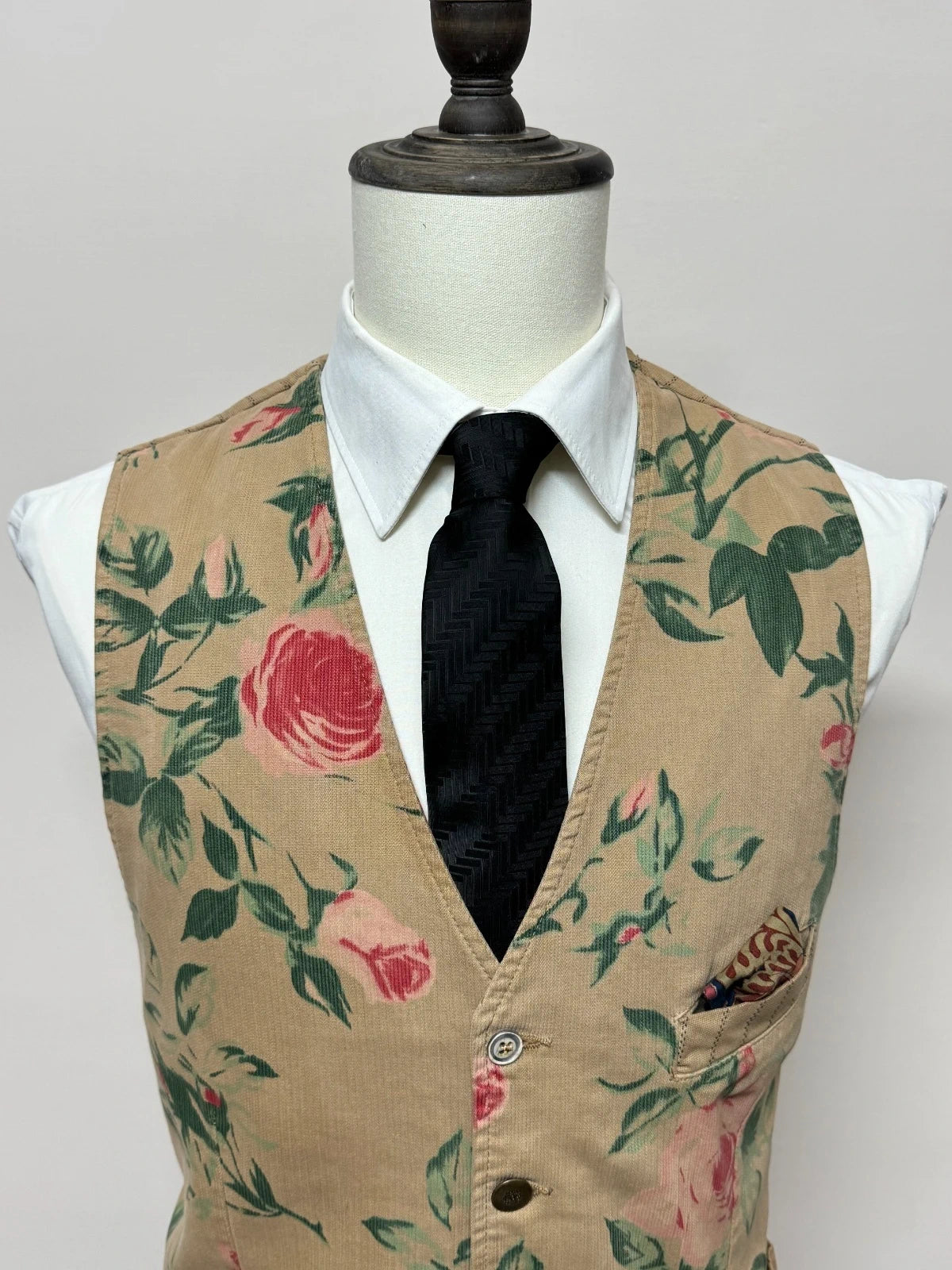 Gilet Uomo Garry's Earth Beige Floreale Rose Made in Italy XXL (MP12)