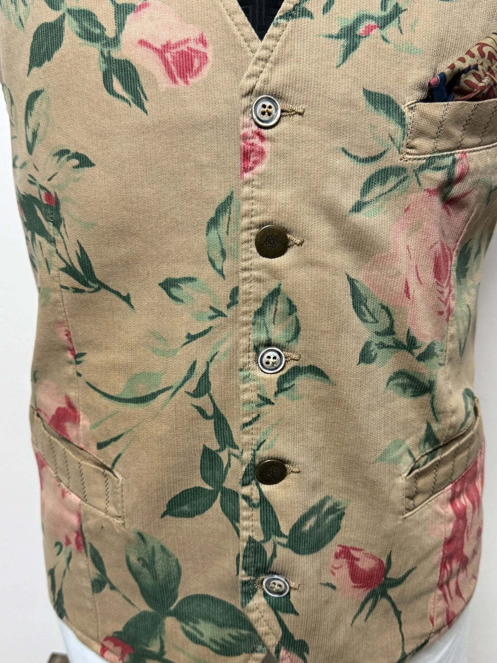 Gilet Uomo Garry's Earth Beige Floreale Rose Made in Italy XXL (MP12)