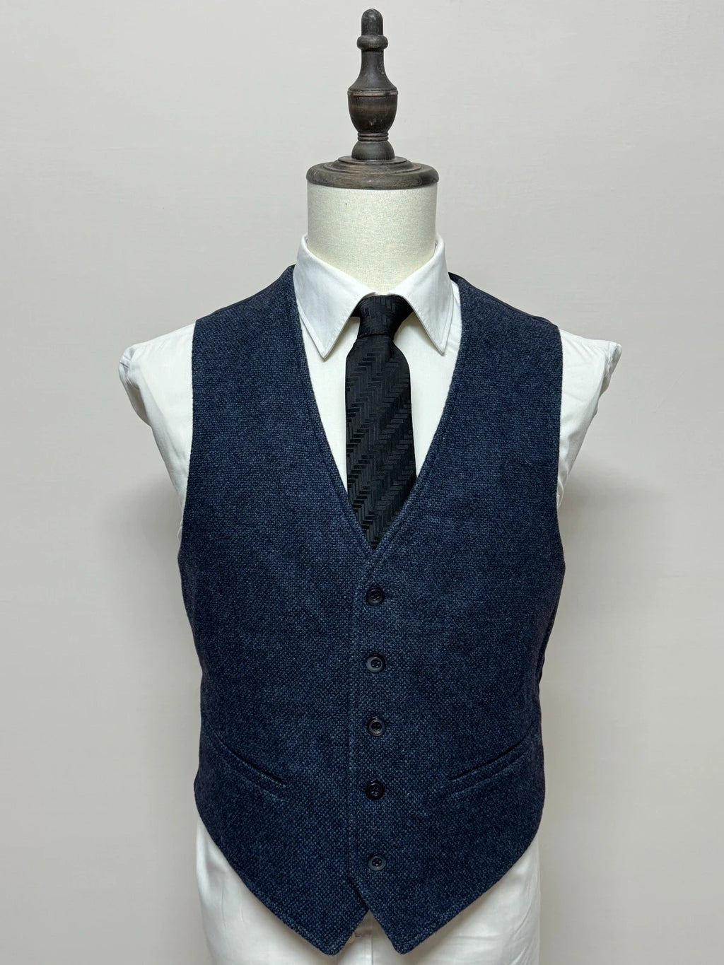 Gilet Uomo Manera Blu Melange Lana 100% Made in Italy Tg 48 (MP14)