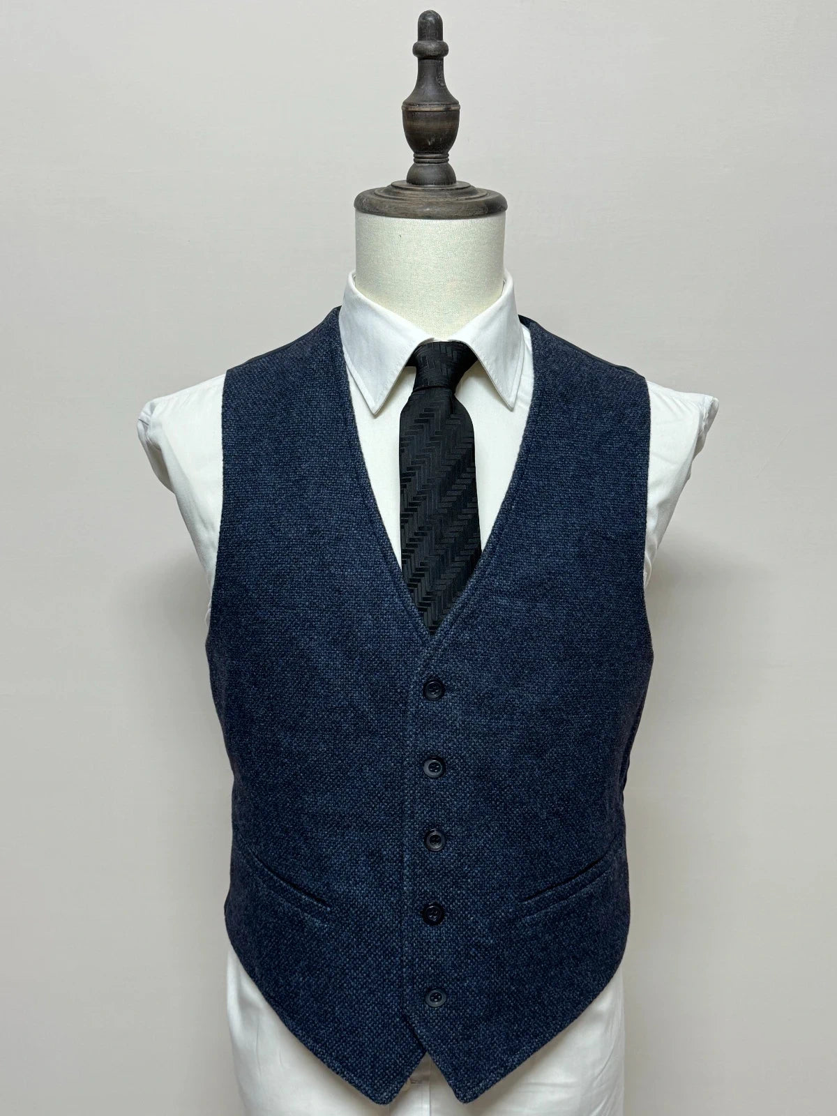 Gilet Uomo Manera Blu Melange Lana 100% Made in Italy Tg 48 (MP14)