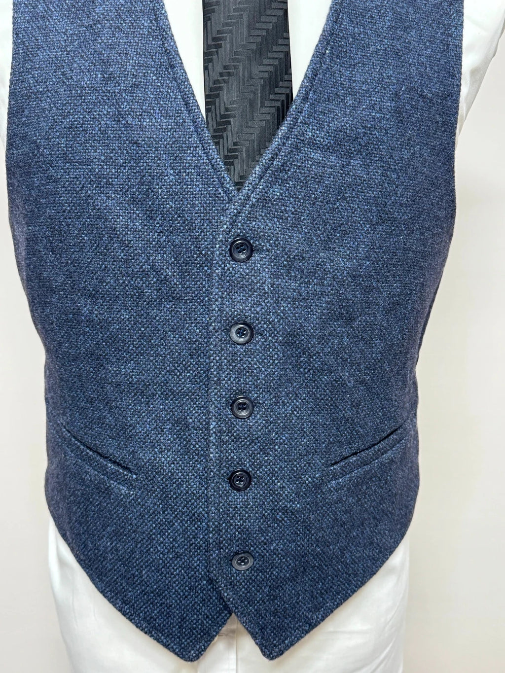 Gilet Uomo Manera Blu Melange Lana 100% Made in Italy Tg 48 (MP14)