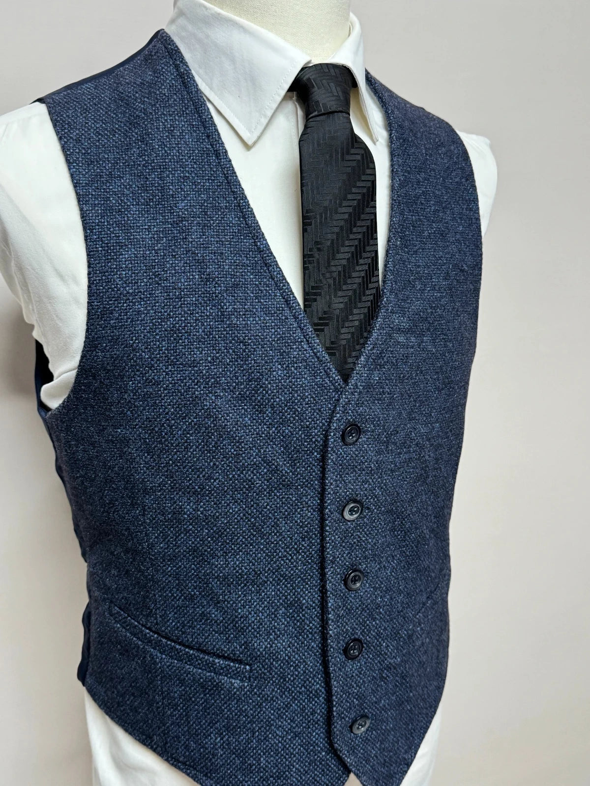 Gilet Uomo Manera Blu Melange Lana 100% Made in Italy Tg 48 (MP14)