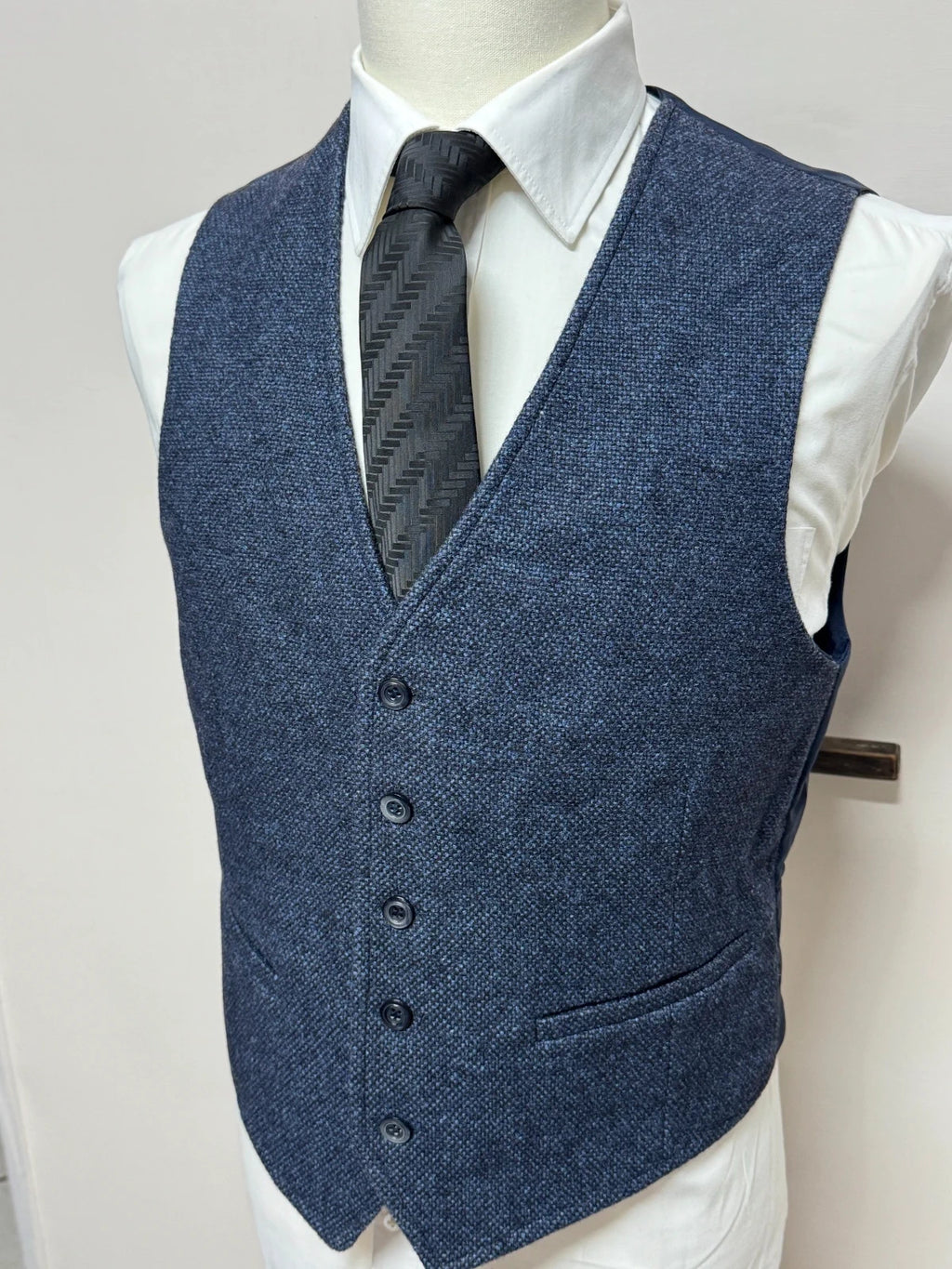 Gilet Uomo Manera Blu Melange Lana 100% Made in Italy Tg 48 (MP14)