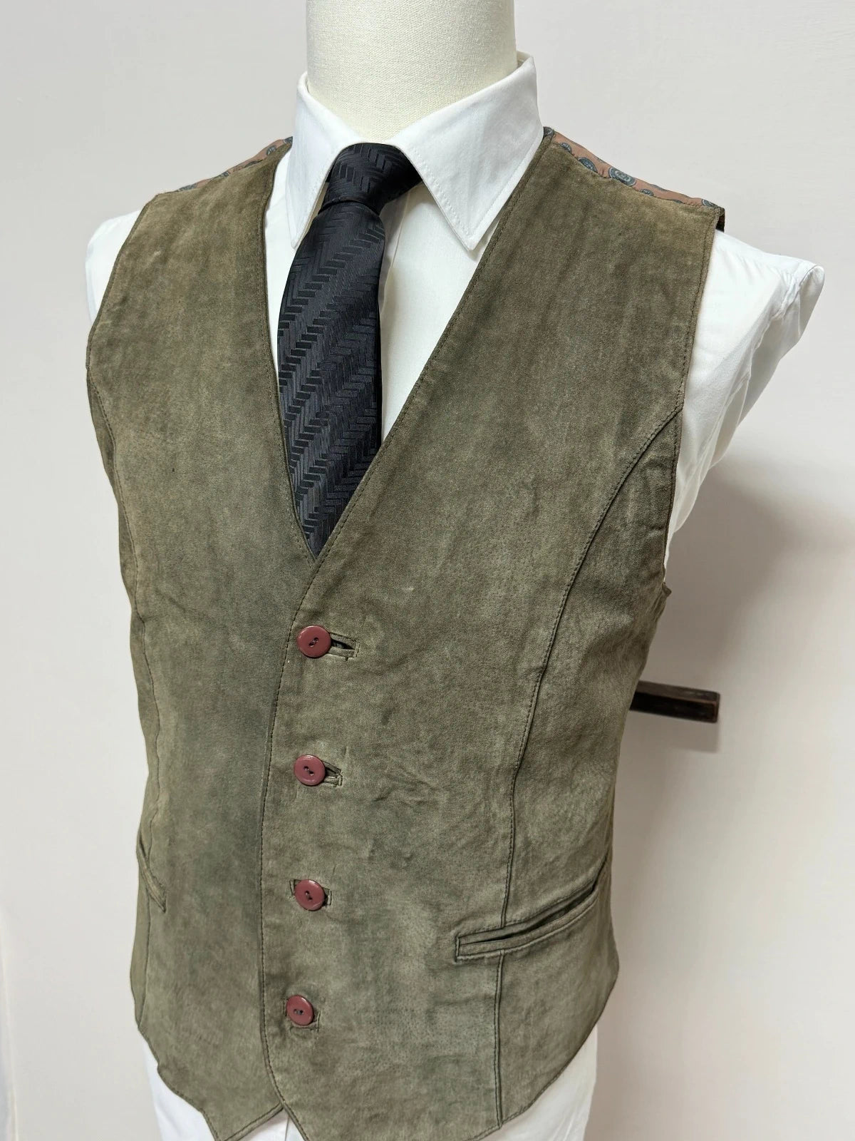 Gilet Uomo Jefferson Industries Vera Pelle Scamosciata Verde Vintage Tg XL (MP15)